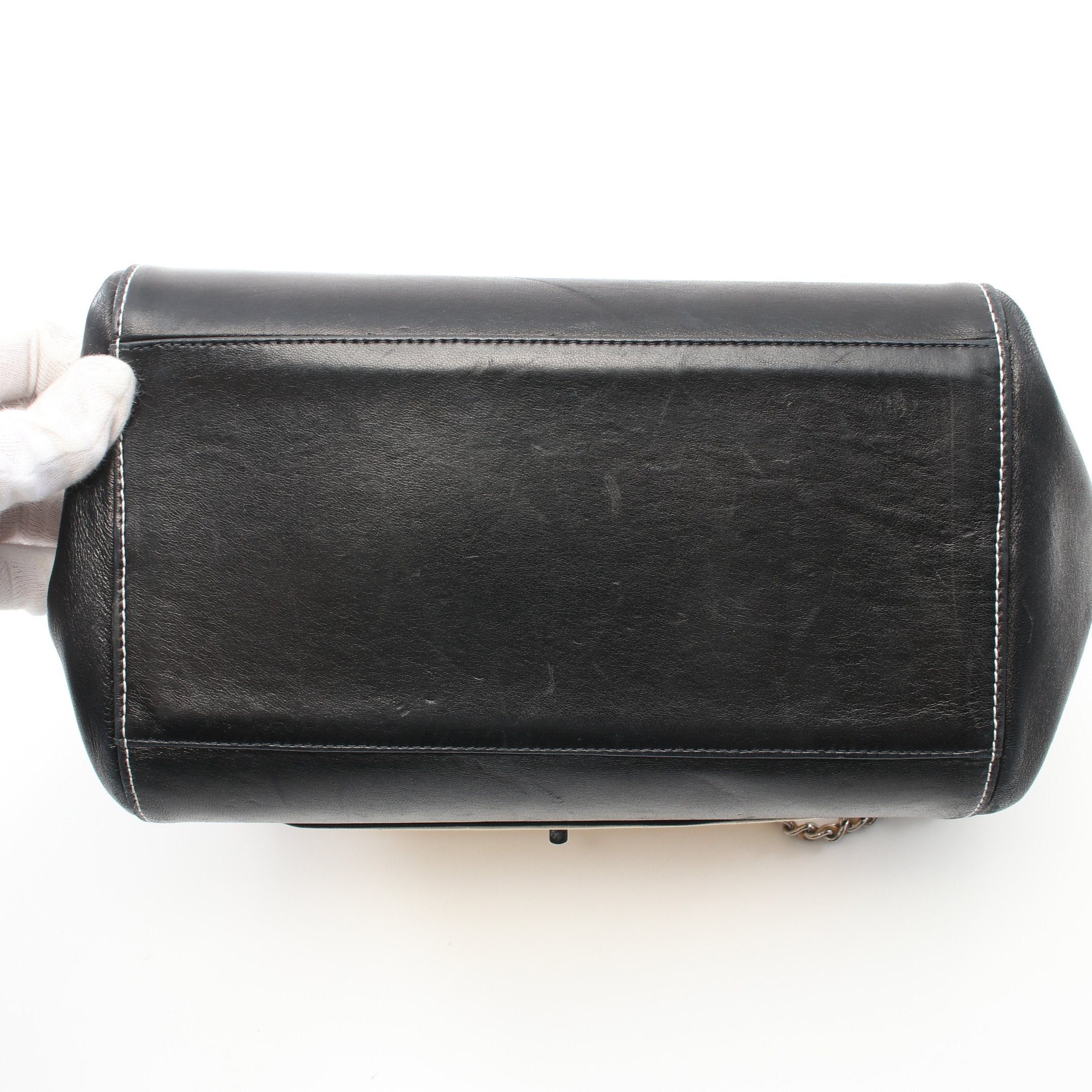 Chanel Chanel 2.55 Chocolate Bar Double Chain Shoulder Bag Lambskin Patent Leather Black Light Beige Silver Hardware Size ONE SIZE - 8 Thumbnail