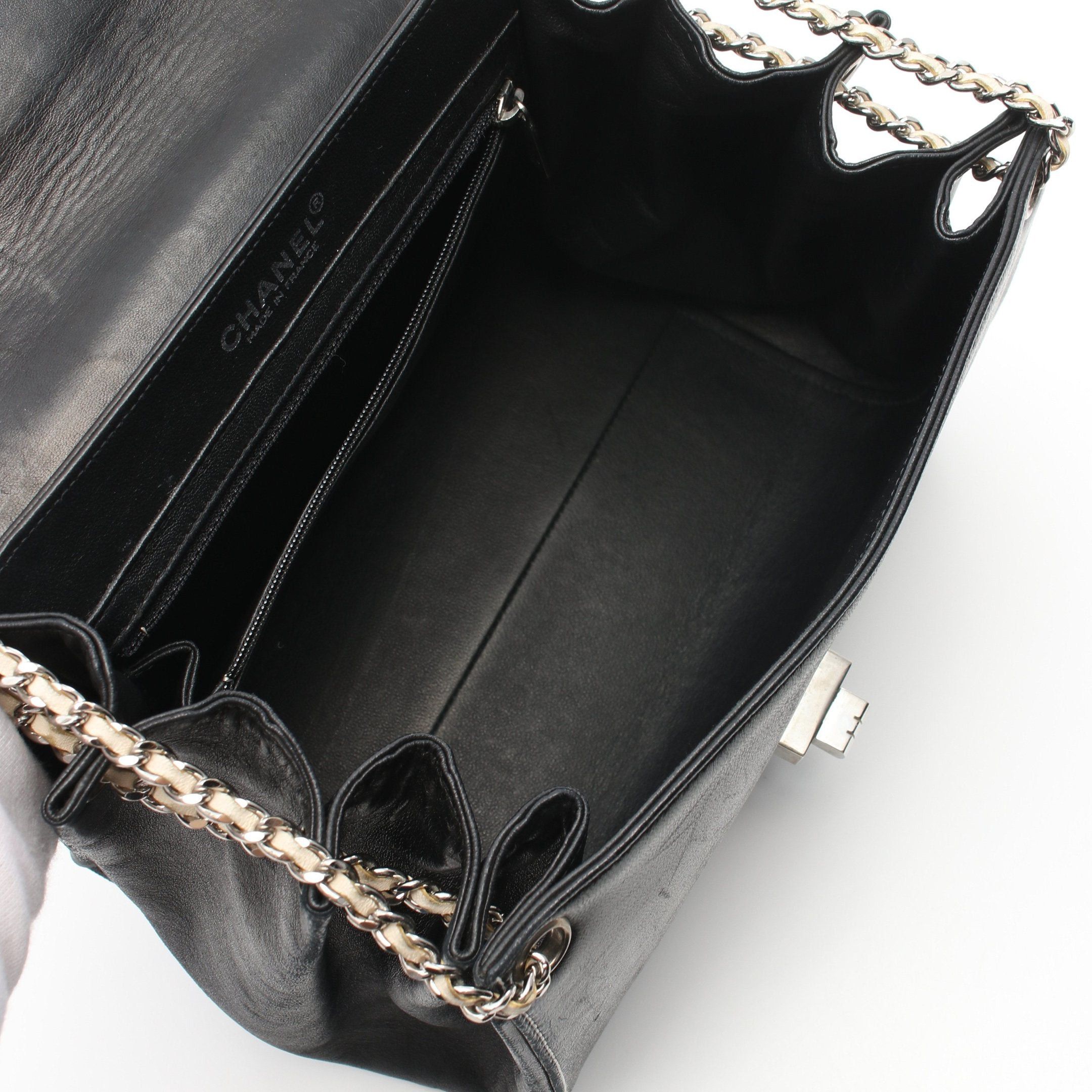 Chanel Chanel 2.55 Chocolate Bar Double Chain Shoulder Bag Lambskin Patent Leather Black Light Beige Silver Hardware Size ONE SIZE - 3 Thumbnail
