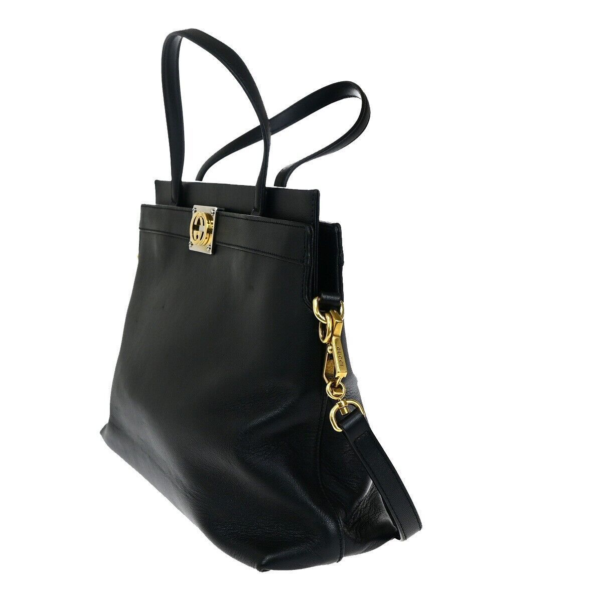 Gucci Interlocking G Black Leather Handbag (Pre-Owned) Size ONE SIZE - 10 Thumbnail