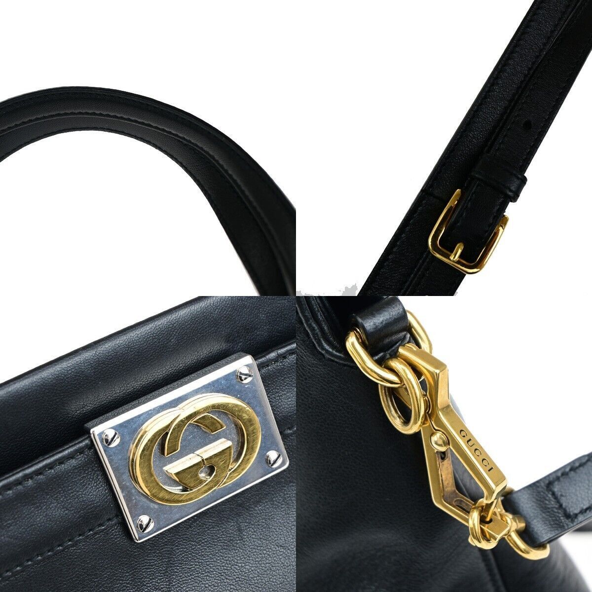 Gucci Interlocking G Black Leather Handbag (Pre-Owned) Size ONE SIZE - 12 Thumbnail