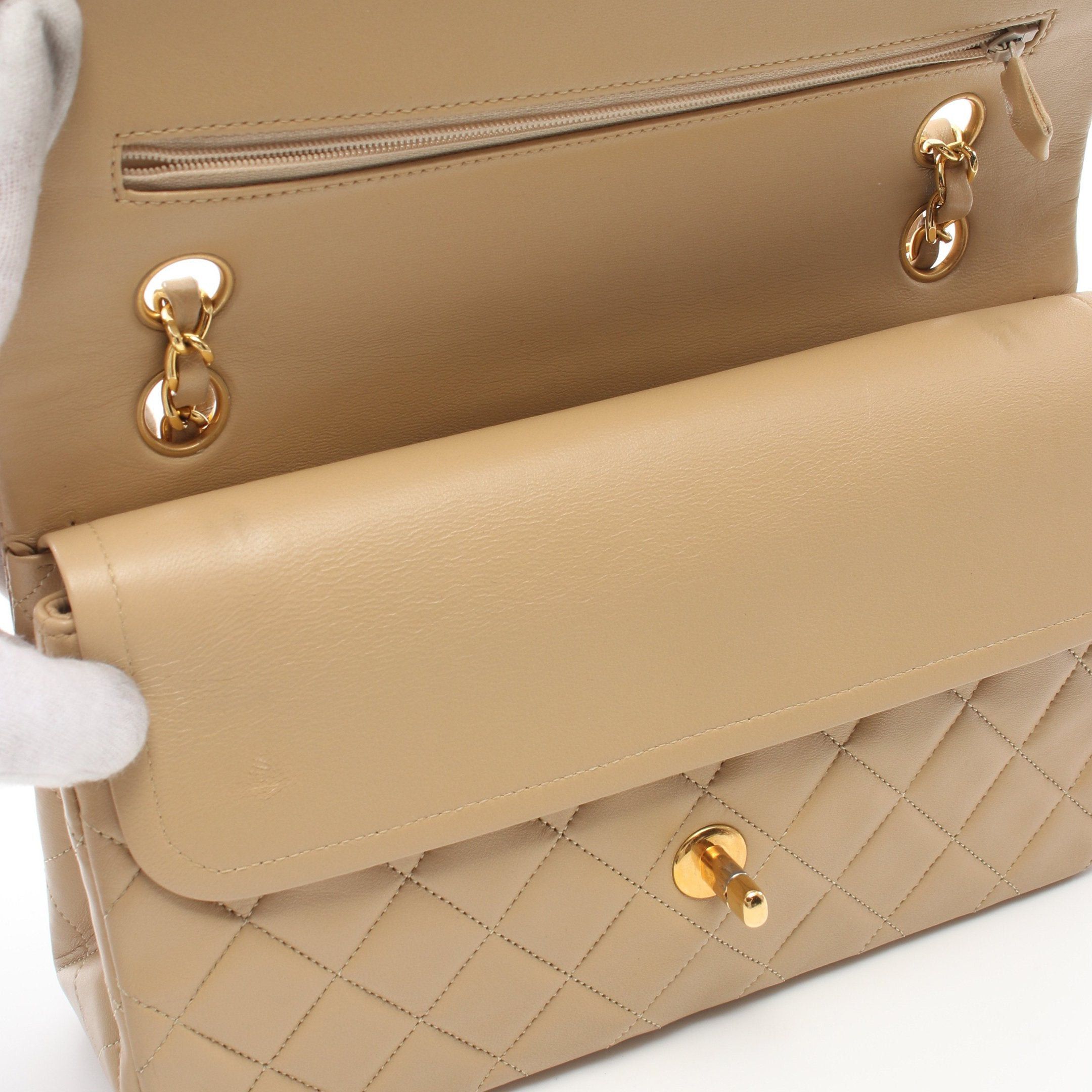 Chanel Chanel Matelasse Double Flap Chain Shoulder Bag Lambskin Beige Gold Hardware Size ONE SIZE - 6 Thumbnail