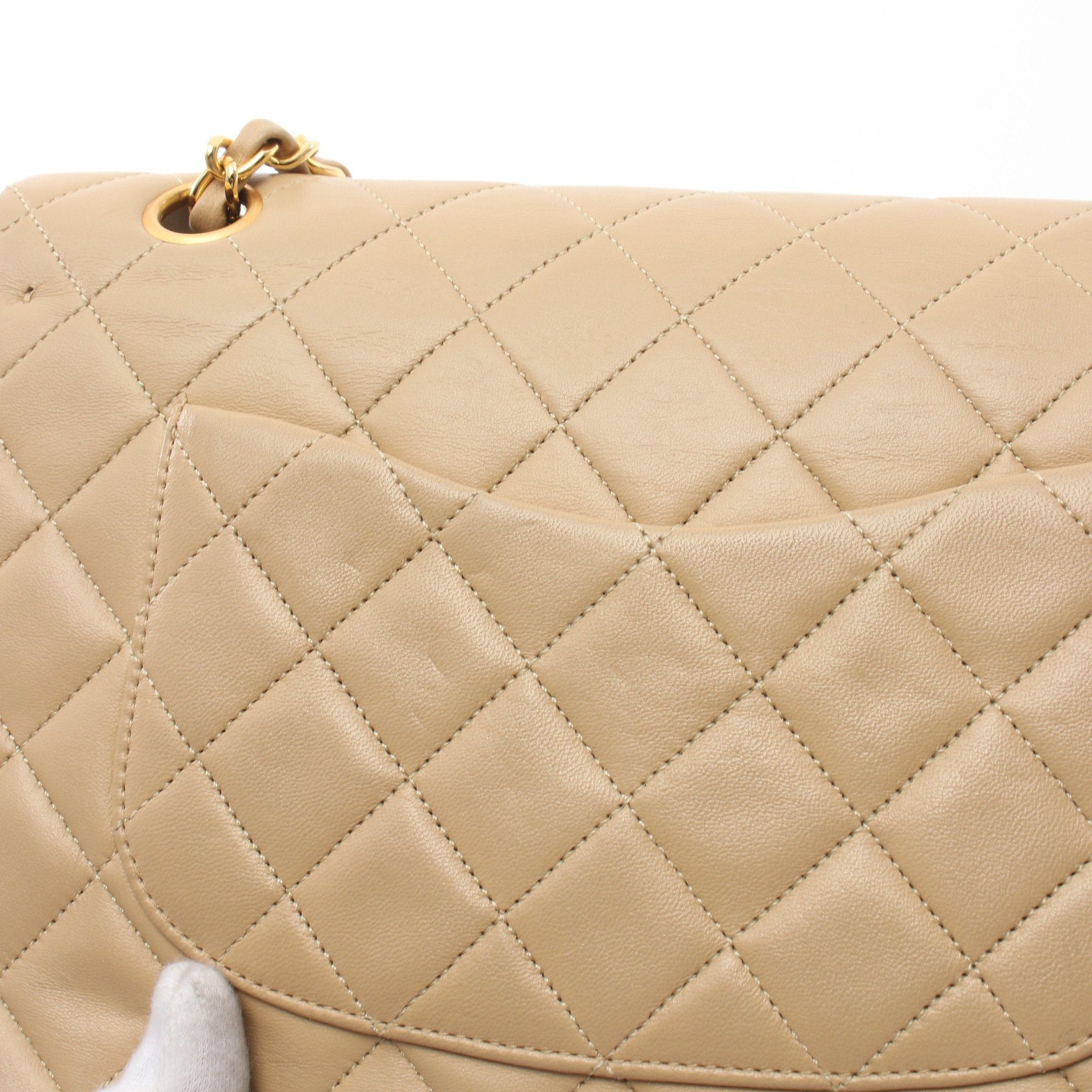 Chanel Chanel Matelasse Double Flap Chain Shoulder Bag Lambskin Beige Gold Hardware Size ONE SIZE - 10 Thumbnail