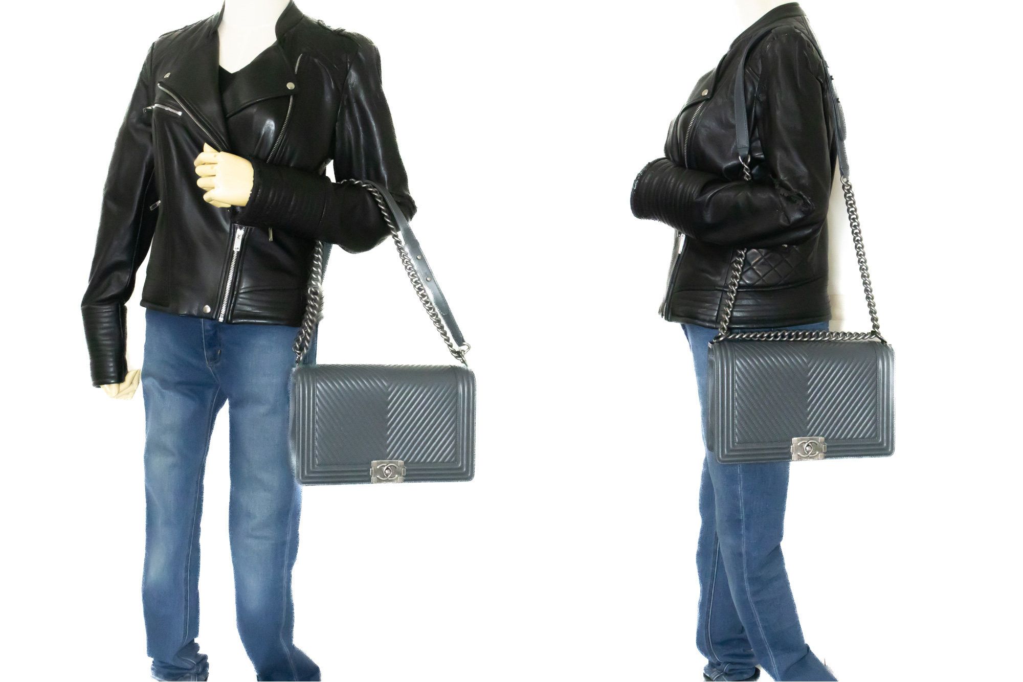 Chanel Boy Grey Leather Shoulder Bag (Pre-Owned) Size ONE SIZE - 7 Thumbnail