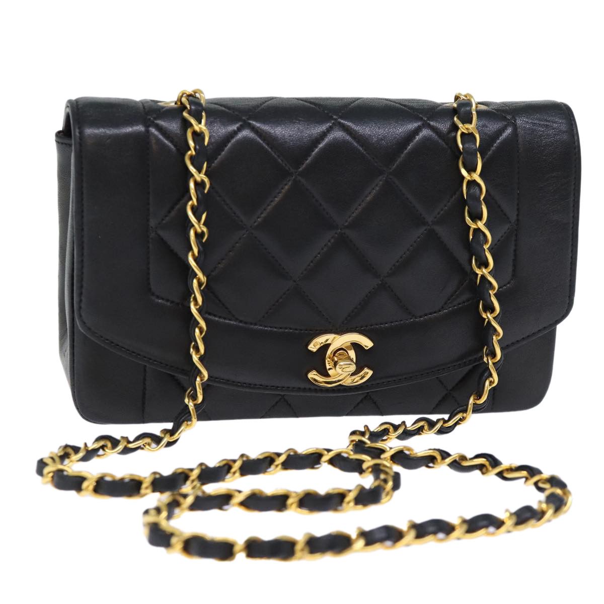 Diana Black Leather Shoulder Bag (Pre-Owned)