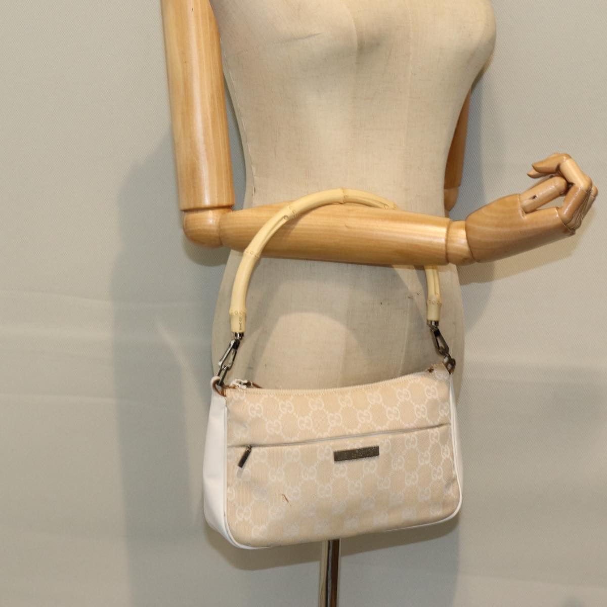 Gucci Bamboo White Canvas Handbag (Pre-Owned) Size ONE SIZE - 7 Thumbnail