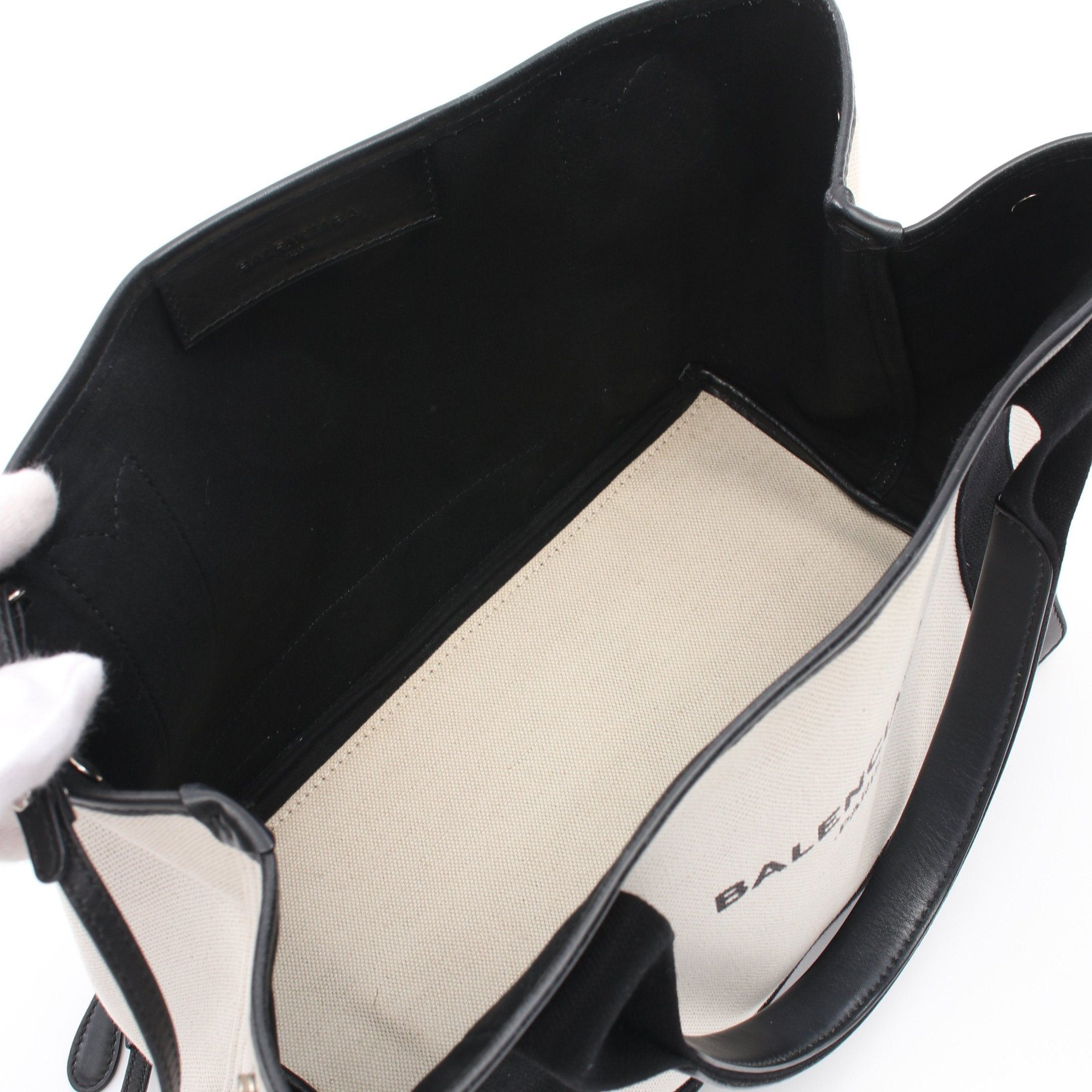 Balenciaga Balenciaga Navy Cabas S Hippopotamus Handbag Tote Bag Canvas Leather Ivory Black Size ONE SIZE - 3 Thumbnail