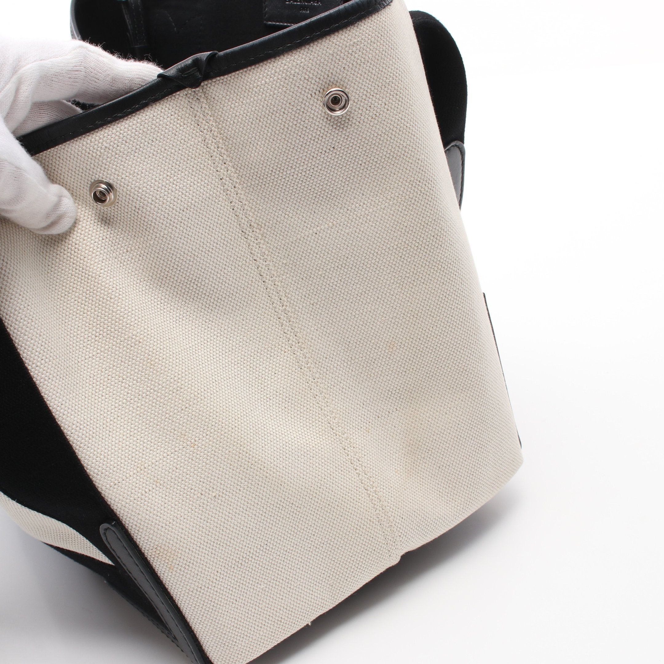 Balenciaga Balenciaga Navy Cabas S Hippopotamus Handbag Tote Bag Canvas Leather Ivory Black Size ONE SIZE - 7 Thumbnail
