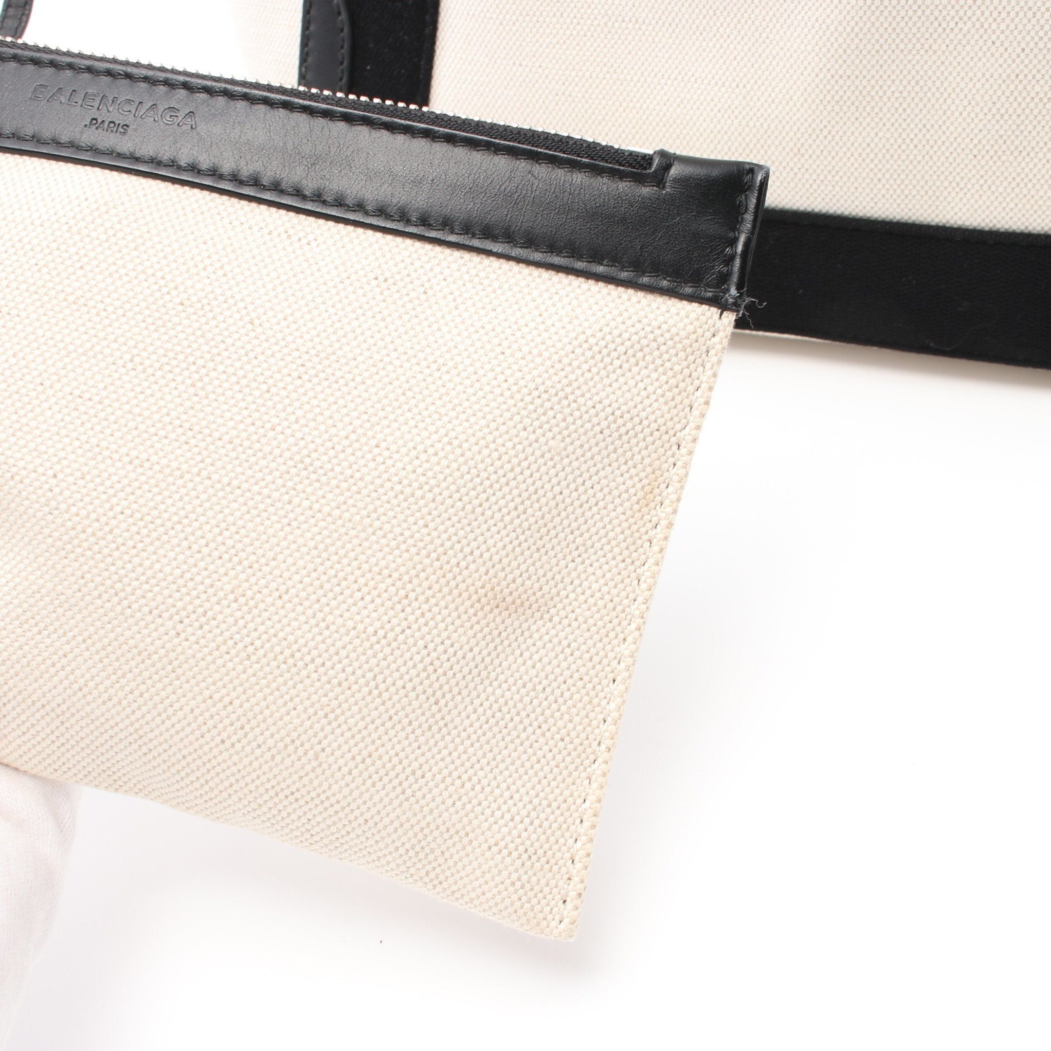 Balenciaga Balenciaga Navy Cabas S Hippopotamus Handbag Tote Bag Canvas Leather Ivory Black Size ONE SIZE - 10 Thumbnail