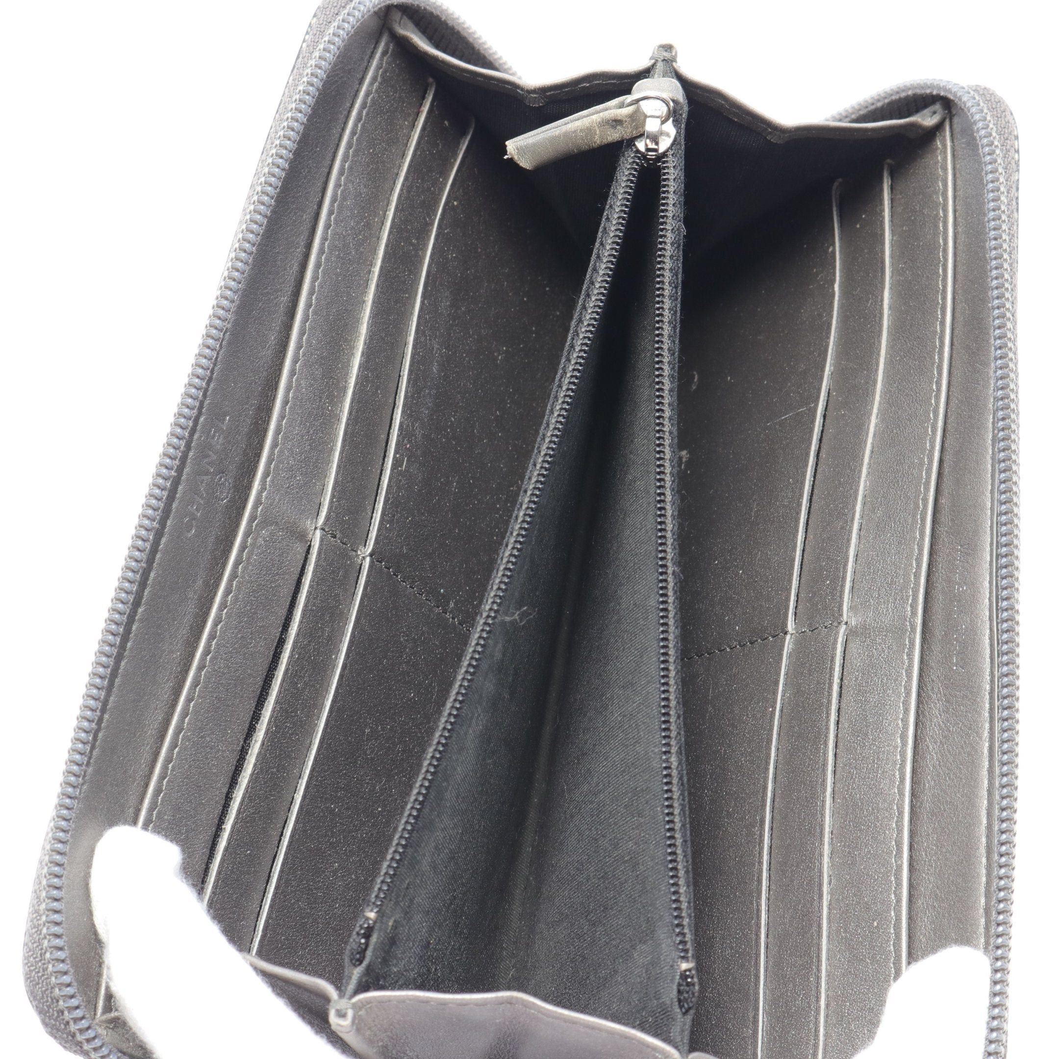 Chanel Chanel Coco Mark Round Zipper Long Wallet Caviar Skin Dark Gray Silver Hardware Size ONE SIZE - 3 Thumbnail