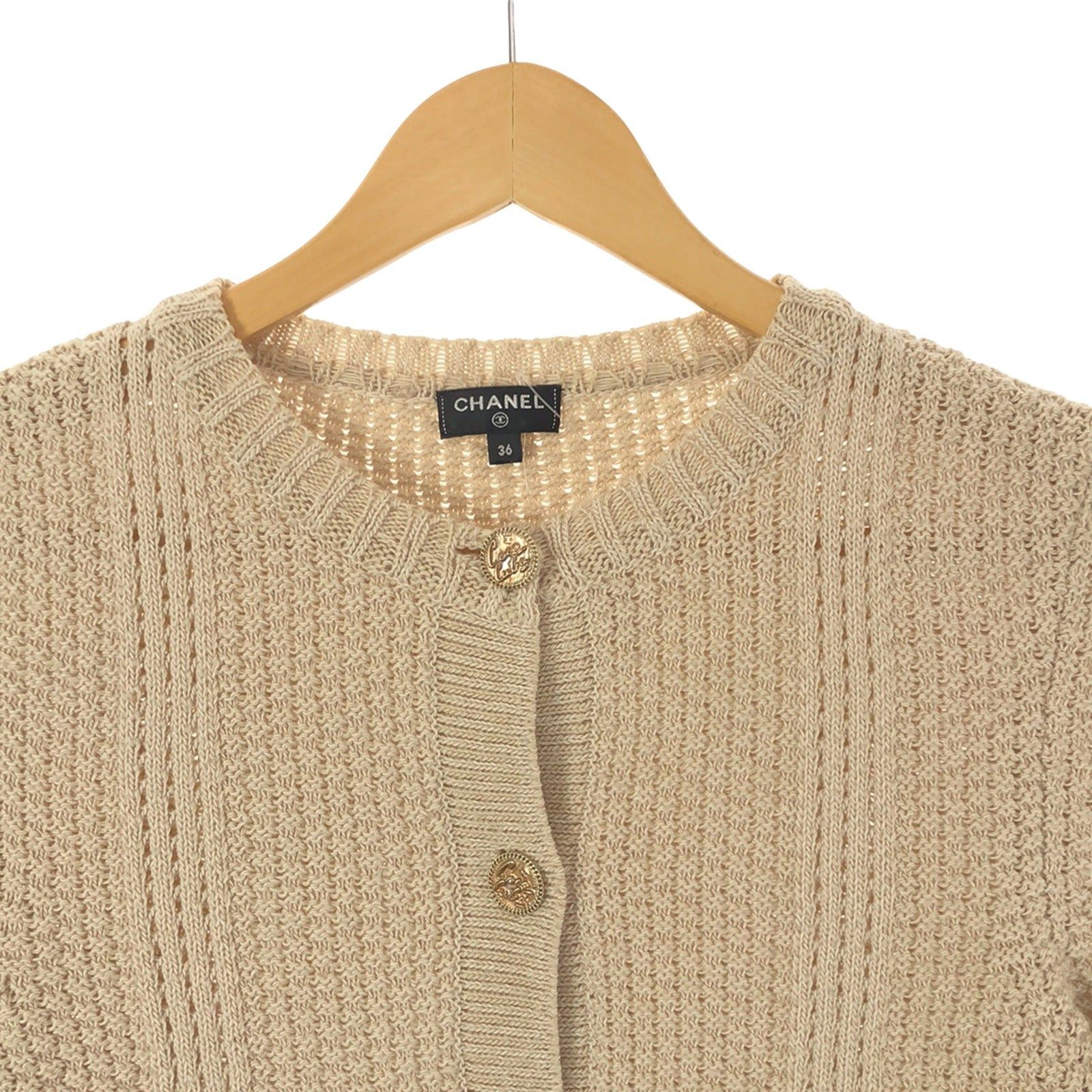 Chanel Chanel Cardigan Wool Beige Size ONE SIZE - 3 Thumbnail