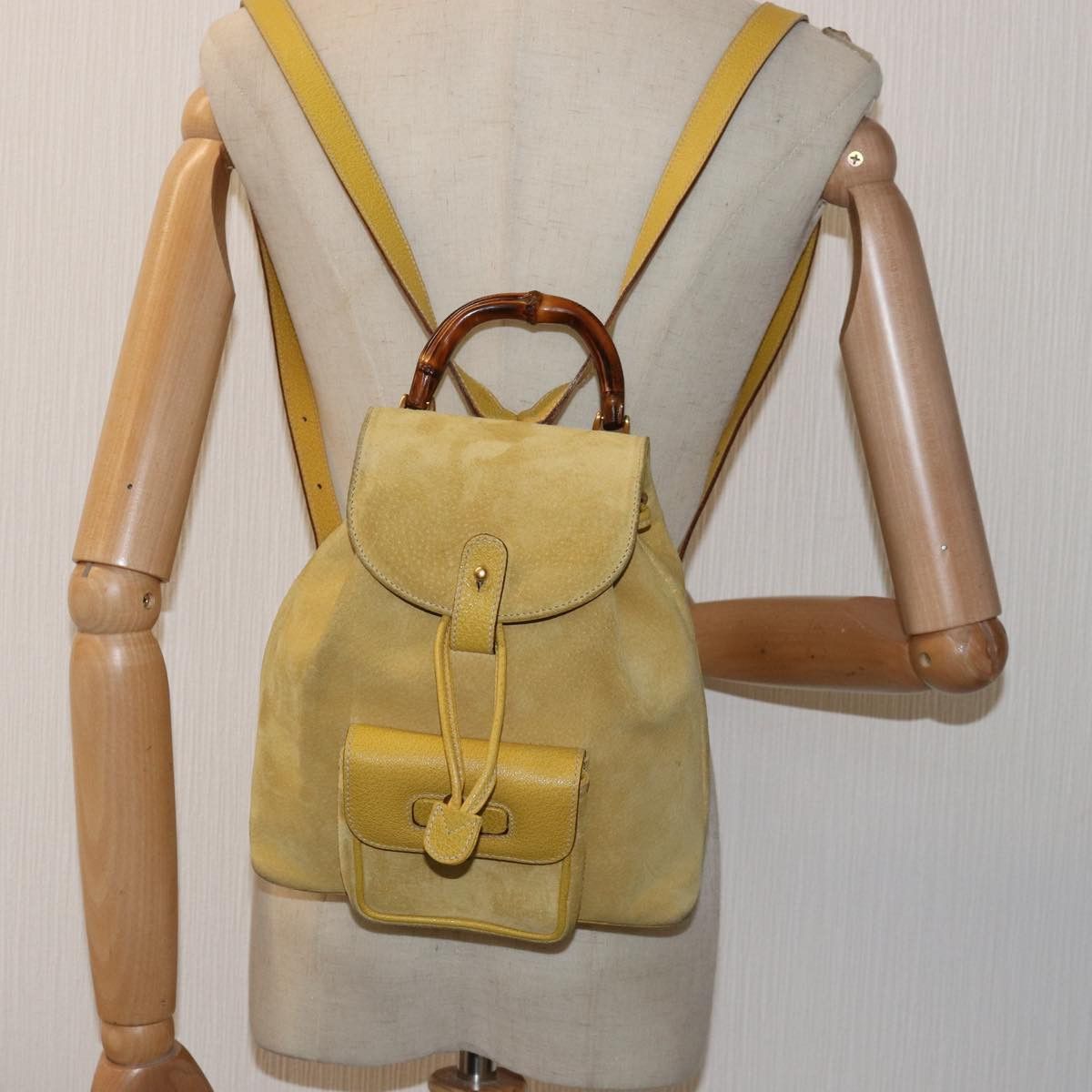 Gucci Bamboo Yellow Suede Backpack Bag (Pre-Owned) Size ONE SIZE - 7 Thumbnail