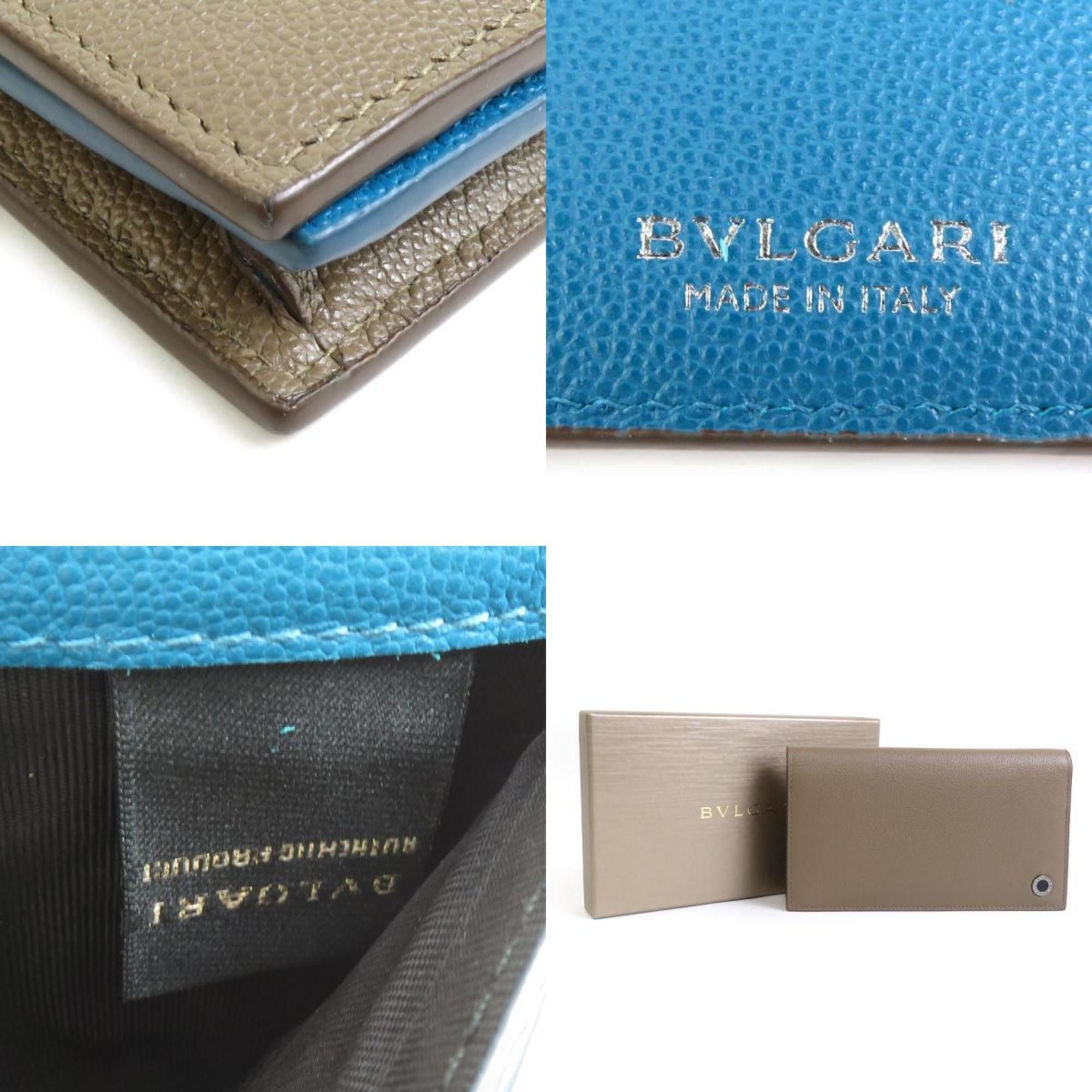 Bvlgari BVLGARI bi-fold long wallet leather khaki brown x turquoise blue men's h30490k Size ONE SIZE - 5 Thumbnail
