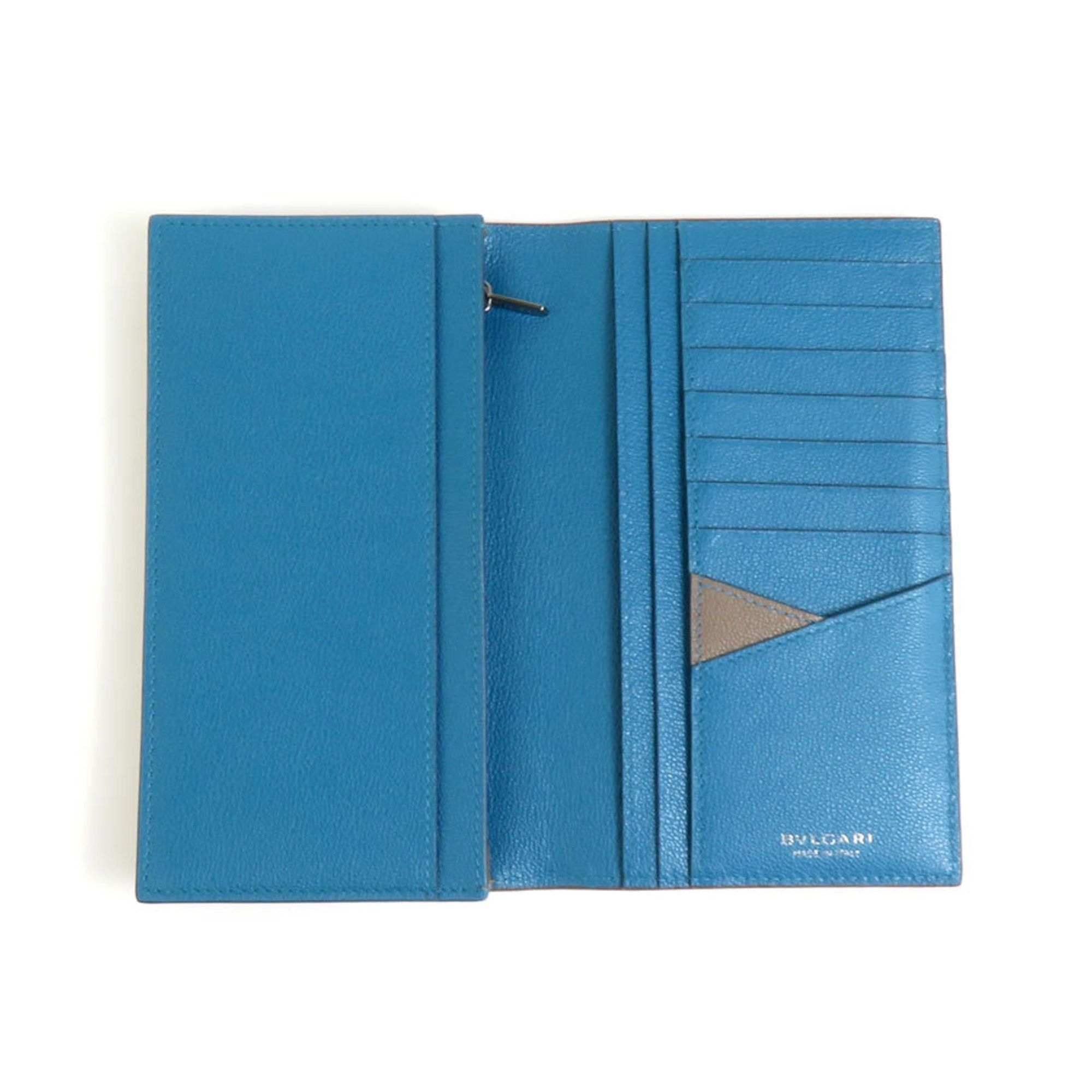 Bvlgari BVLGARI bi-fold long wallet leather khaki brown x turquoise blue men's h30490k Size ONE SIZE - 3 Thumbnail
