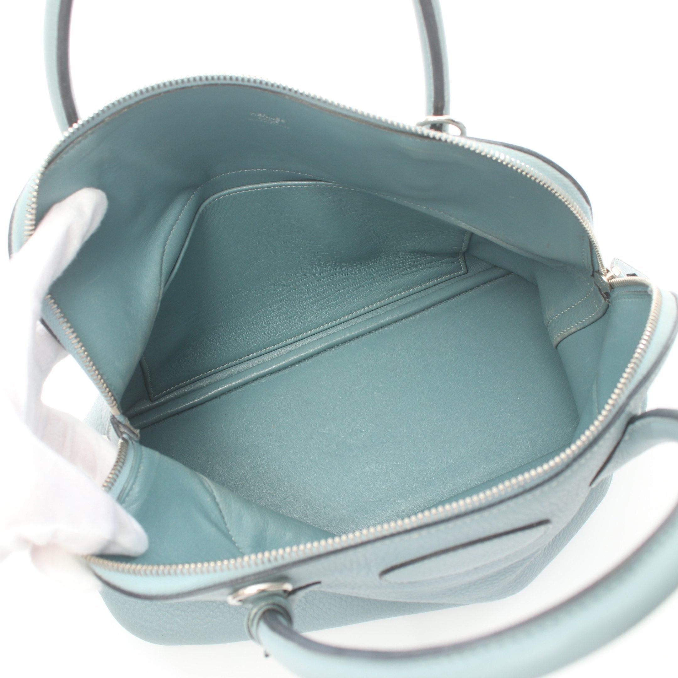Hermes Hermes Bolide 31 Blue Lin Handbag Clemence Leather Light Silver Hardware □M Stamp (Manufactured Around 2009) Size ONE SIZE - 3 Thumbnail