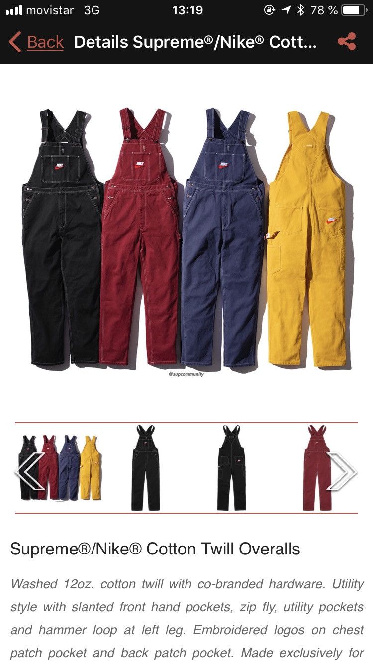 Supreme Supreme Nike Cotton Twill Overalls Black Brand New Size