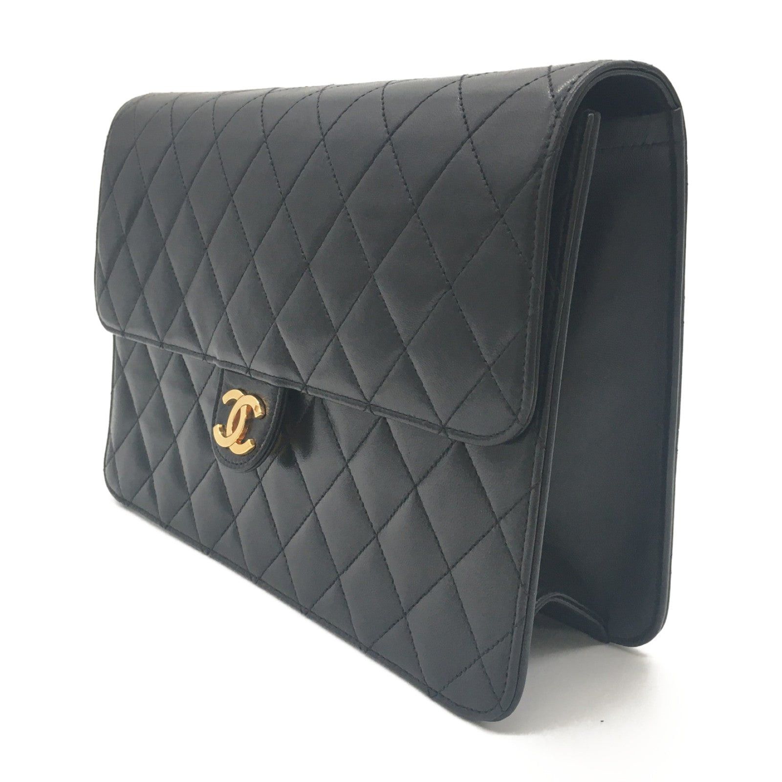 Chanel Chanel Matelasse Push Lock Chain Shoulder Bag Lambskin (Sheepskin) Black Size ONE SIZE - 2 Thumbnail