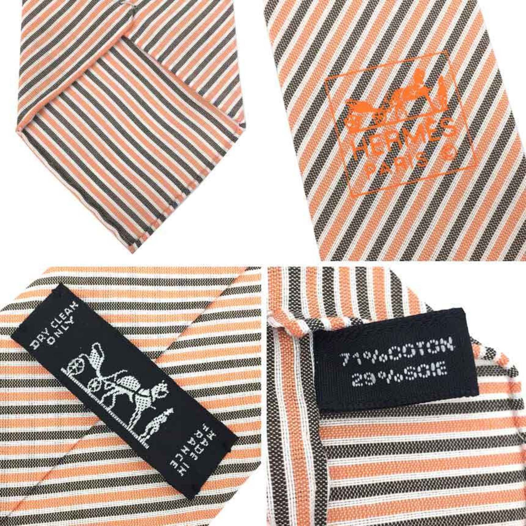 Hermes Hermes tie striped orange x grey cotton silk men's small aq10428 Size ONE SIZE - 3 Thumbnail