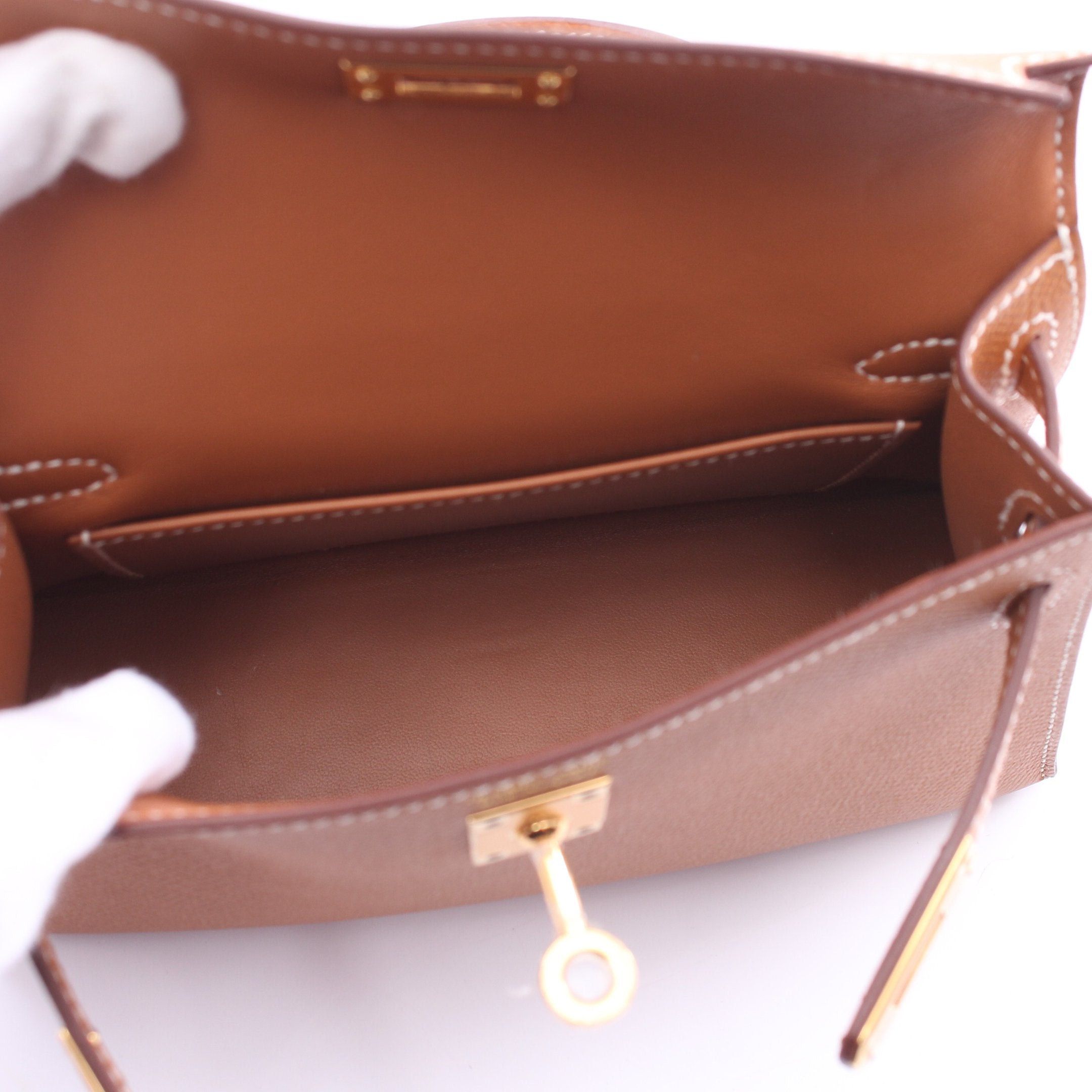 Hermes Hermes Mini Kelly 2 Gold Handbag Veau Epsom Light Brown Hardware Outside Sewing B Stamp Size ONE SIZE - 3 Thumbnail
