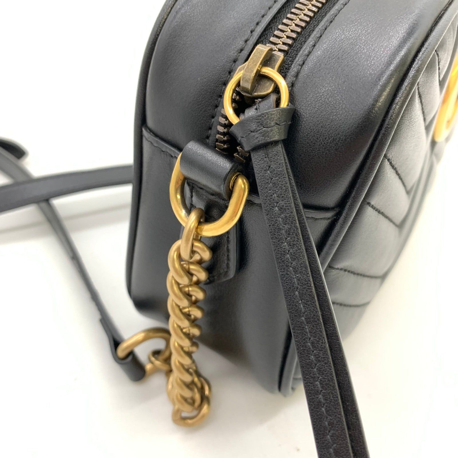 Gucci Gucci Gg Marmond Shoulder Bag Canvas Leather Beige Black Size ONE SIZE - 8 Thumbnail