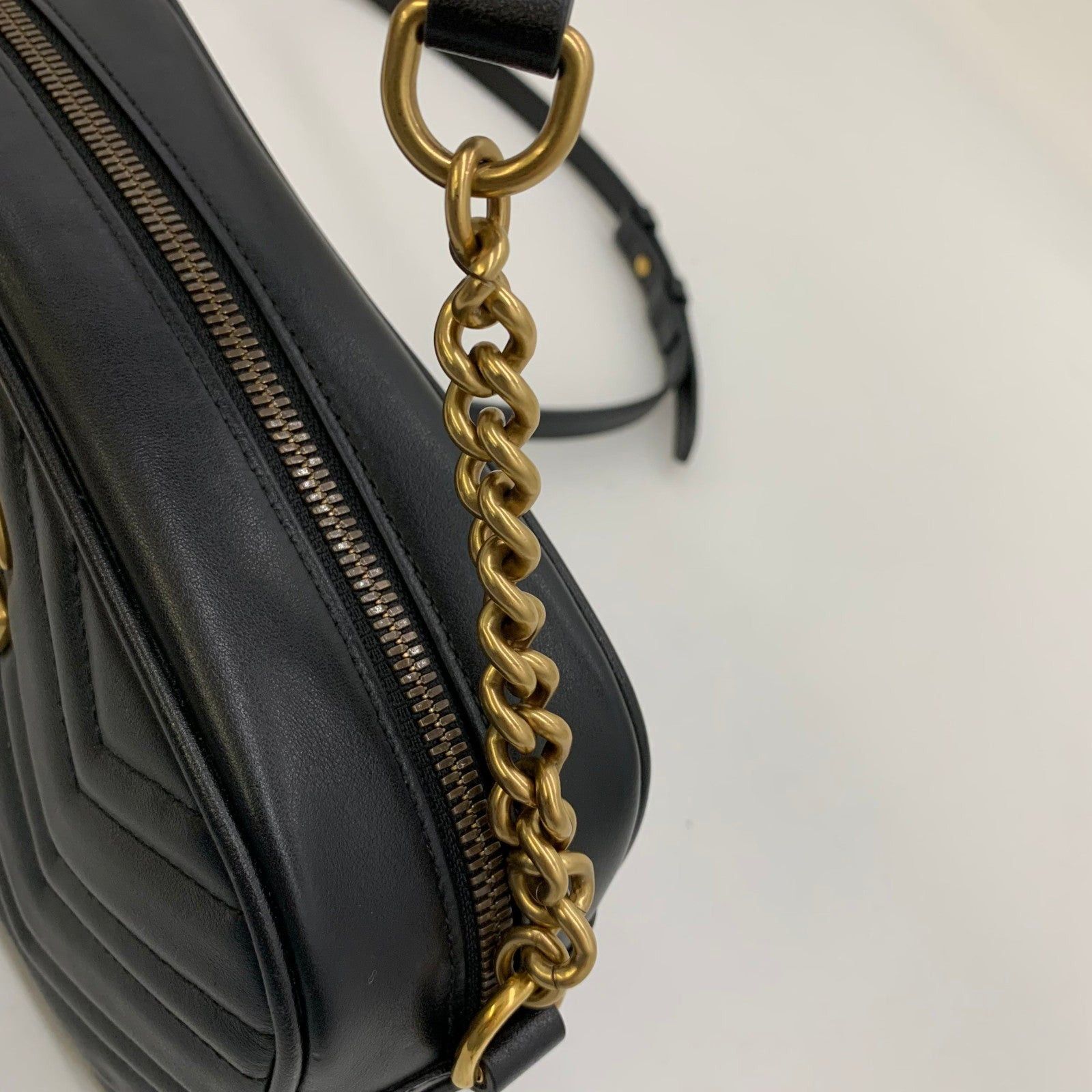 Gucci Gucci Gg Marmond Shoulder Bag Canvas Leather Beige Black Size ONE SIZE - 7 Thumbnail