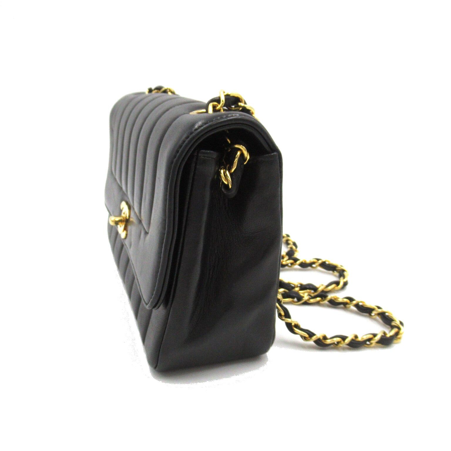 Chanel Chanel Mademoiselle Line Chain Shoulder Bag Lambskin (Sheepskin) Black Gold Hardware Size ONE SIZE - 3 Thumbnail