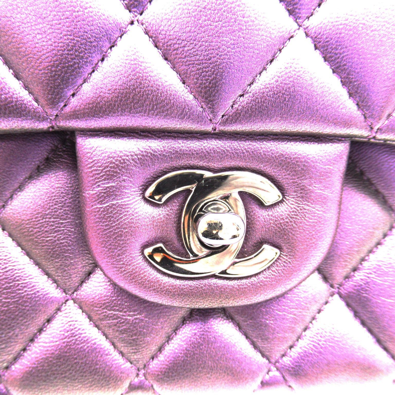 Chanel Chanel Matelasse Double Flap Chain Shoulder Bag Lambskin (Sheepskin) Purple Metallic Silver Hardware Size ONE SIZE - 11 Thumbnail