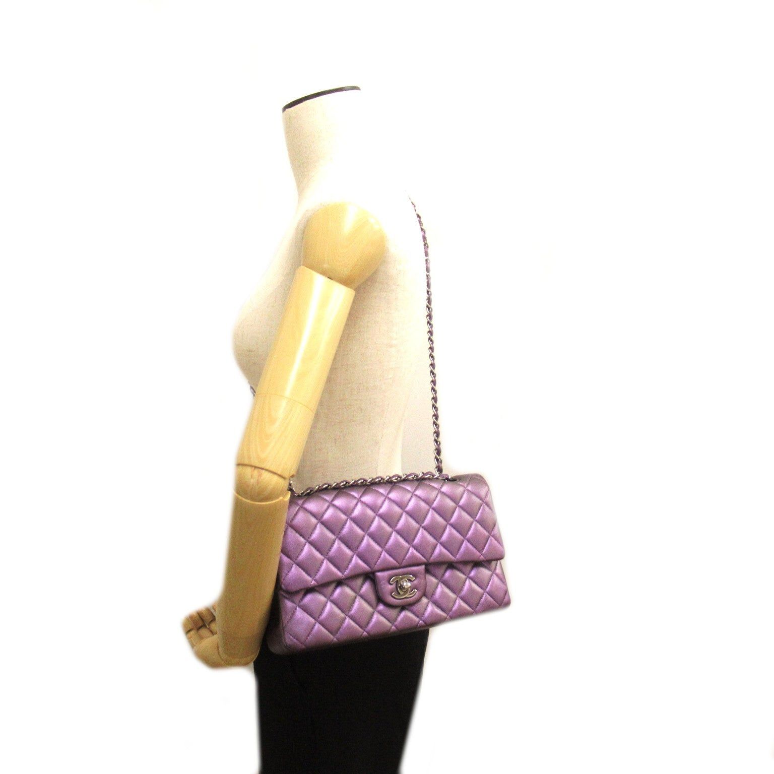 Chanel Chanel Matelasse Double Flap Chain Shoulder Bag Lambskin (Sheepskin) Purple Metallic Silver Hardware Size ONE SIZE - 7 Thumbnail