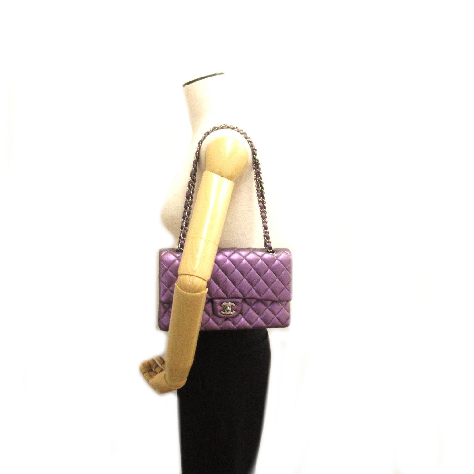 Chanel Chanel Matelasse Double Flap Chain Shoulder Bag Lambskin (Sheepskin) Purple Metallic Silver Hardware Size ONE SIZE - 6 Thumbnail