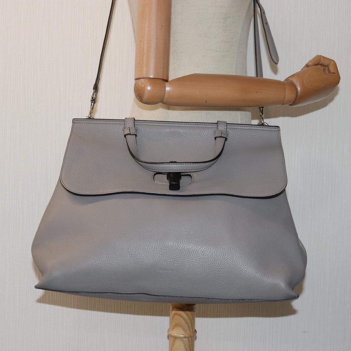 Gucci Bamboo Daily Grey Leather Handbag (Pre-Owned) Size ONE SIZE - 7 Thumbnail