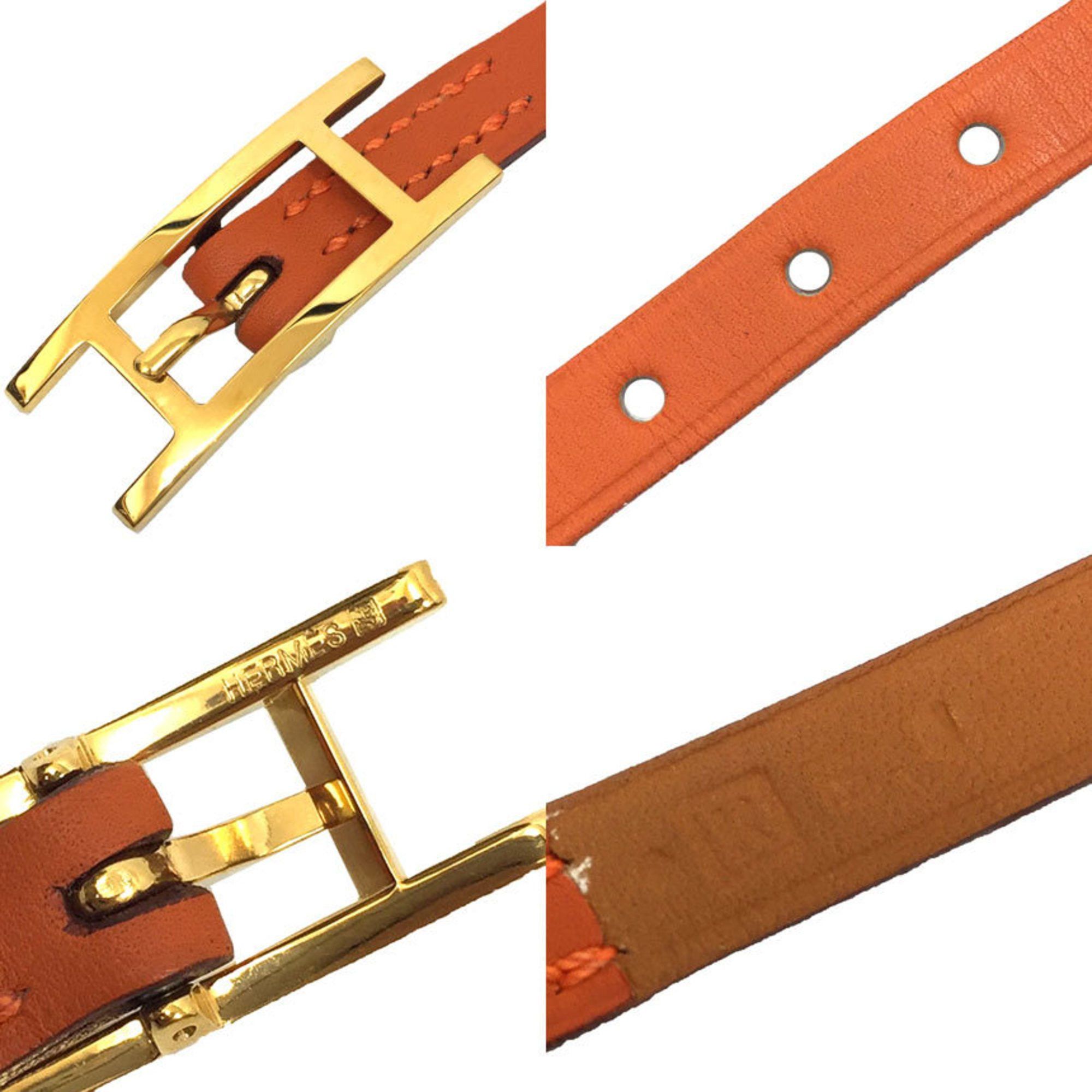Hermes Hermes Api3 Leather Bracelet, Large Size, Long, Orange, K Engraved, Api Men's, Women's, Unisex Bracelet aq10424 Size ONE SIZE - 3 Thumbnail