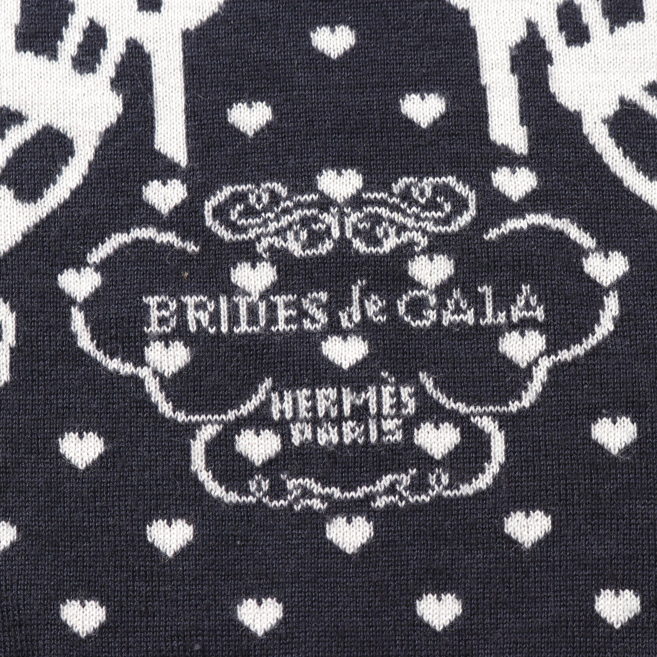 Hermes Hermes Brides De Gala Knit Cashmere Silk Dark Navy Ivory Size ONE SIZE - 5 Thumbnail