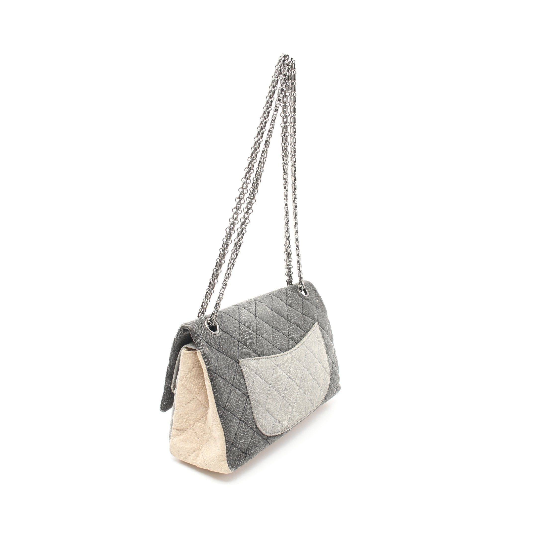 Chanel Chanel 2.55 Mademoiselle Chain Matelasse Double Flap Shoulder Bag Denim Dark Gray Light Blue Beige Silver Hardware Size ONE SIZE - 2 Thumbnail