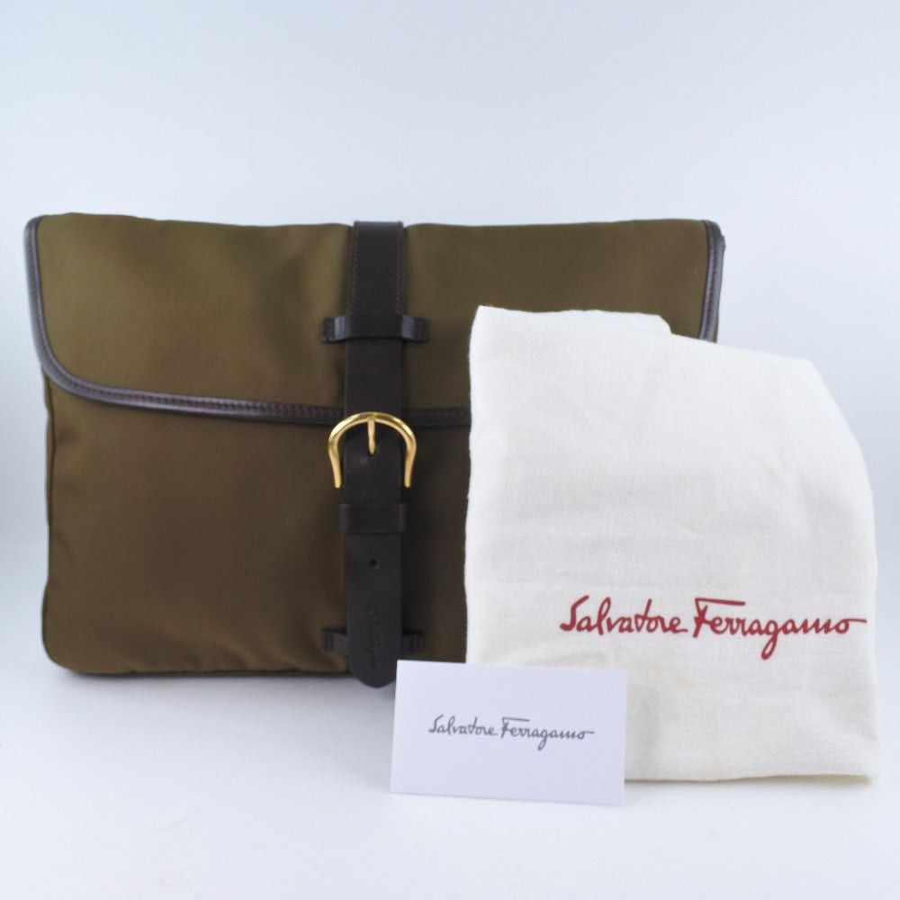Salvatore Ferragamo Khaki Canvas Clutch Bag (Pre-Owned) Size ONE SIZE - 7 Thumbnail