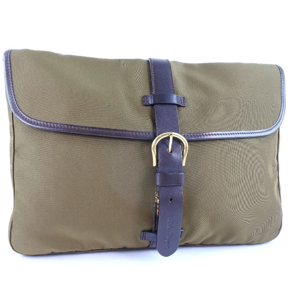Salvatore Ferragamo Khaki Canvas Clutch Bag (Pre-Owned) Size ONE SIZE - 3 Thumbnail