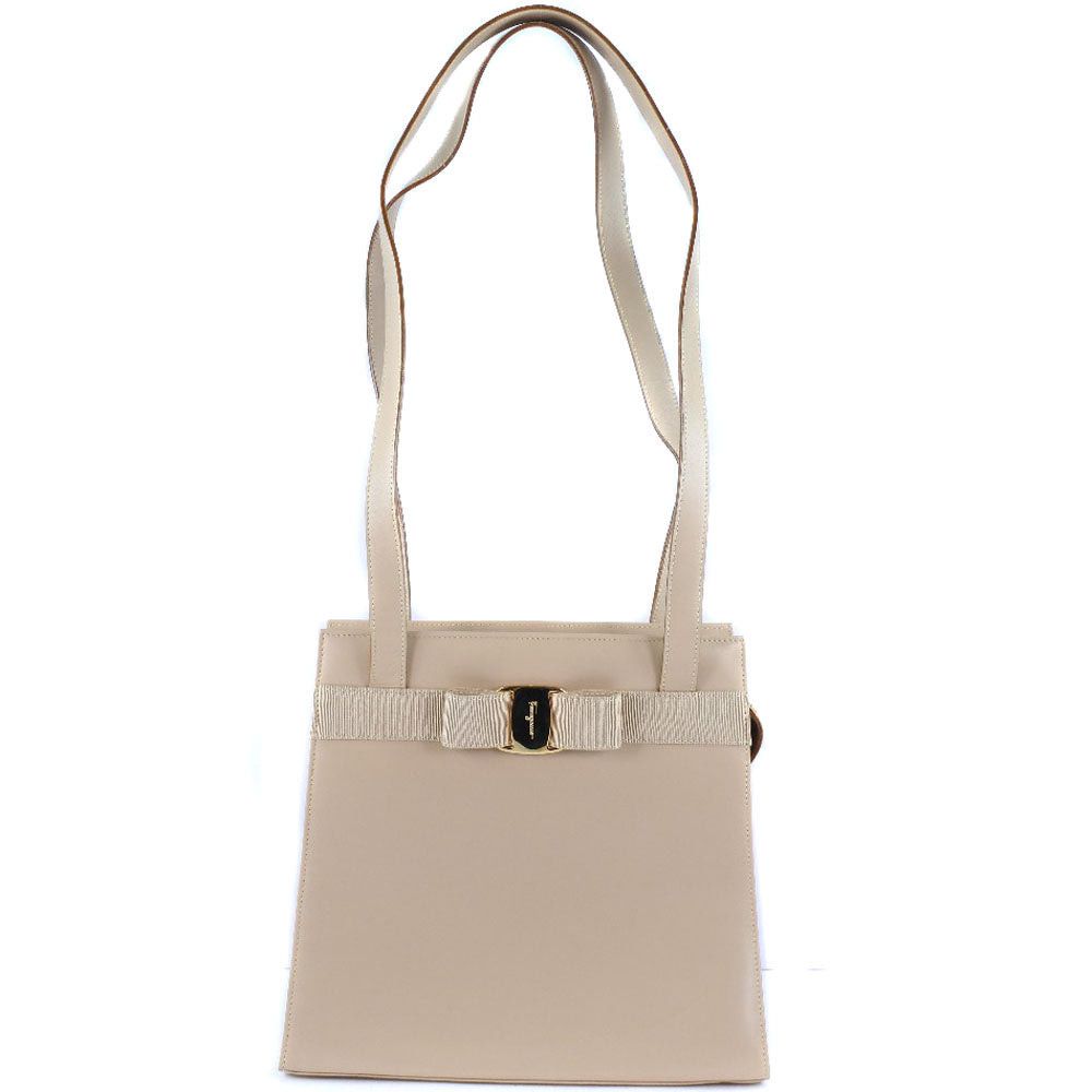Salvatore Ferragamo Vara Beige Leather Handbag (Pre-Owned) Size ONE SIZE - 4 Thumbnail