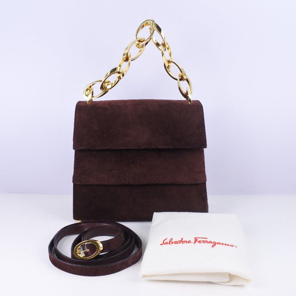 Salvatore Ferragamo Burgundy Suede Handbag (Pre-Owned) Size ONE SIZE - 9 Thumbnail