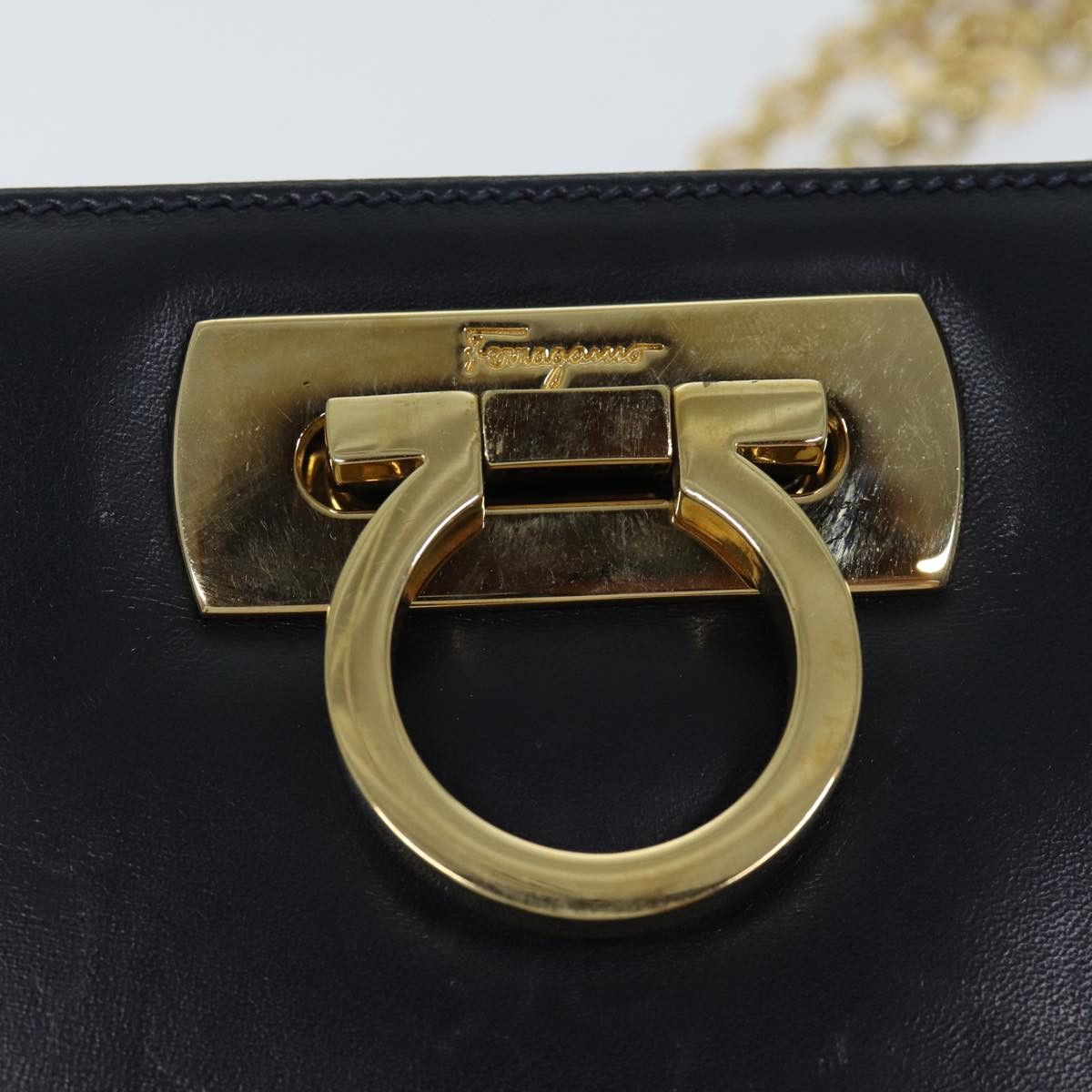 Salvatore Ferragamo Gancini Navy Leather Shoulder Bag (Pre-Owned) Size ONE SIZE - 10 Thumbnail