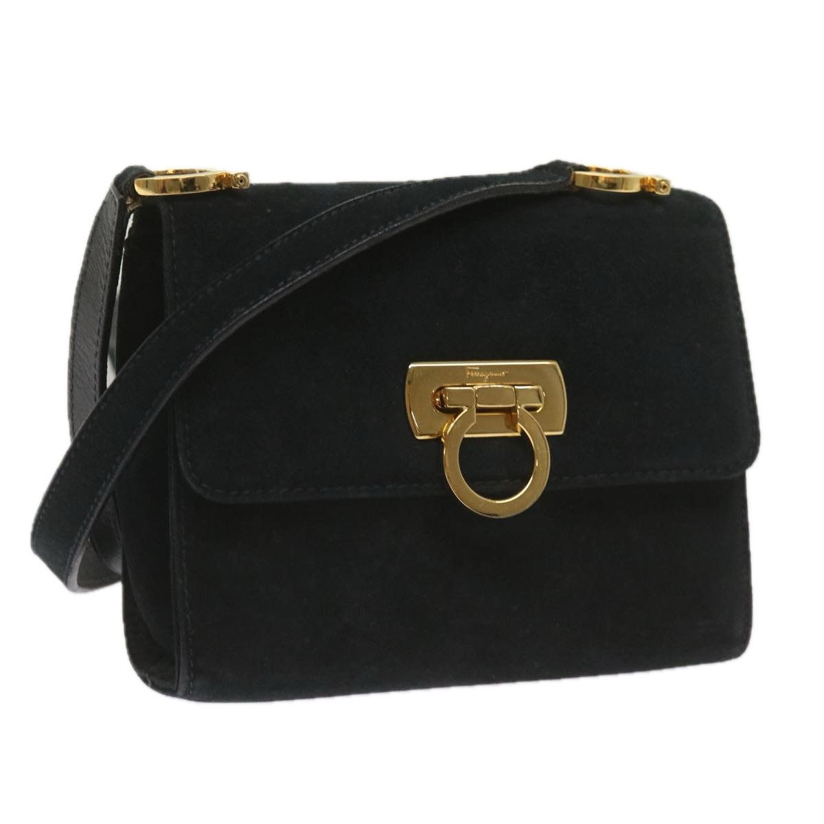 Salvatore Ferragamo Gancini Black Suede Shoulder Bag (Pre-Owned) Size ONE SIZE - 4 Thumbnail