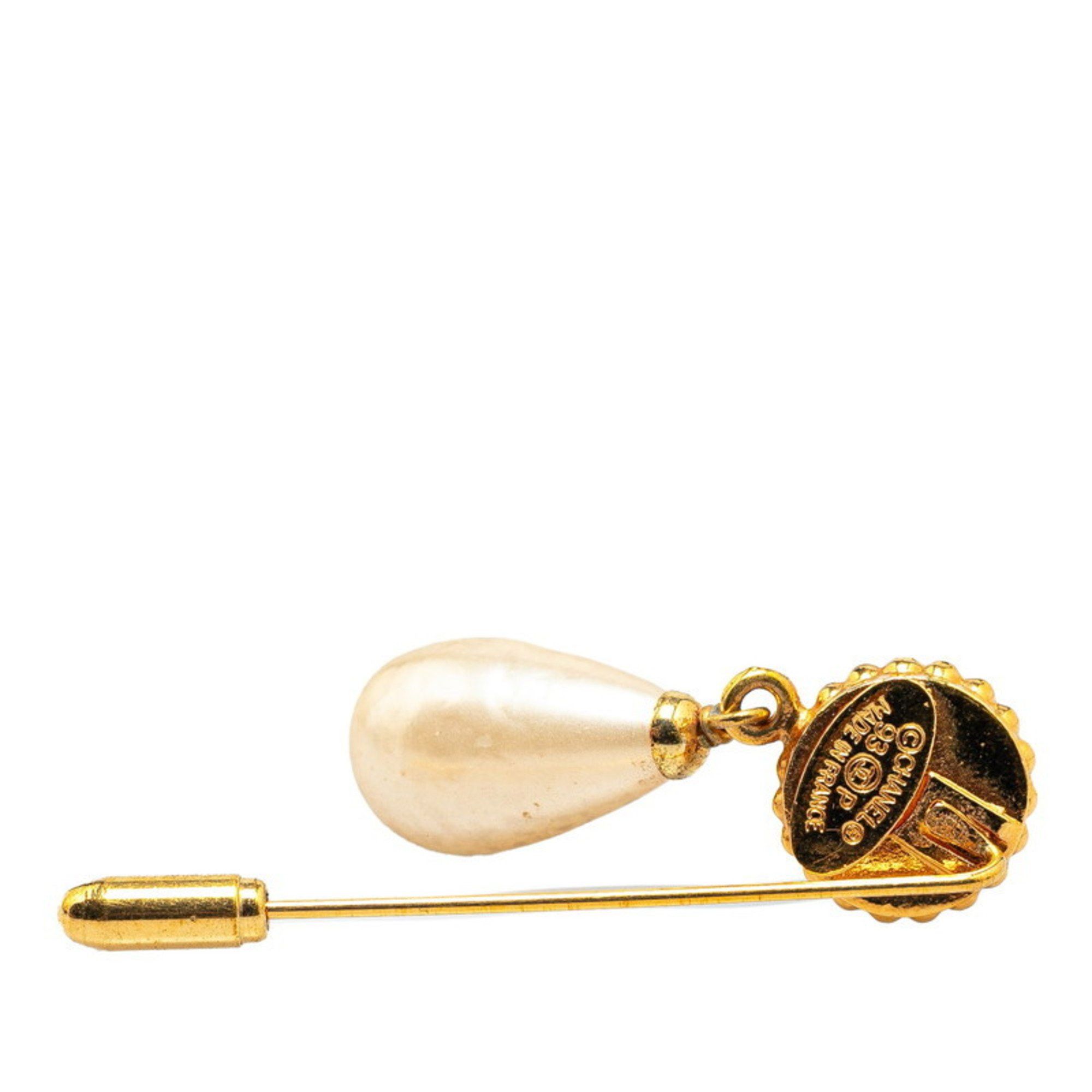 Chanel Chanel Clover Motif Faux Pearl Brooch Gold Plated Women's CHANEL Size ONE SIZE - 2 Thumbnail