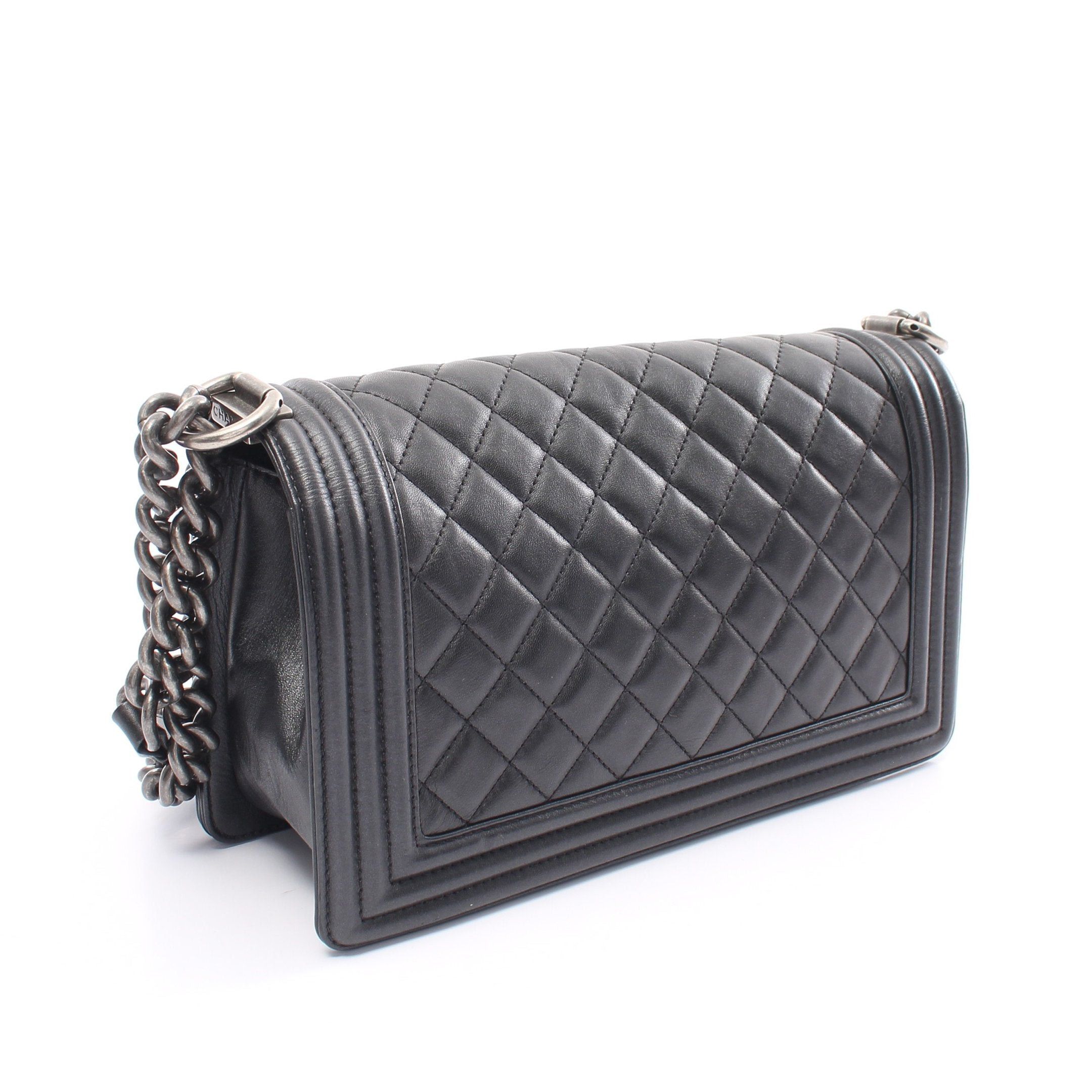 Chanel Chanel Boy Chanel Chain Shoulder Bag Lambskin Black Silver Hardware Size ONE SIZE - 2 Thumbnail