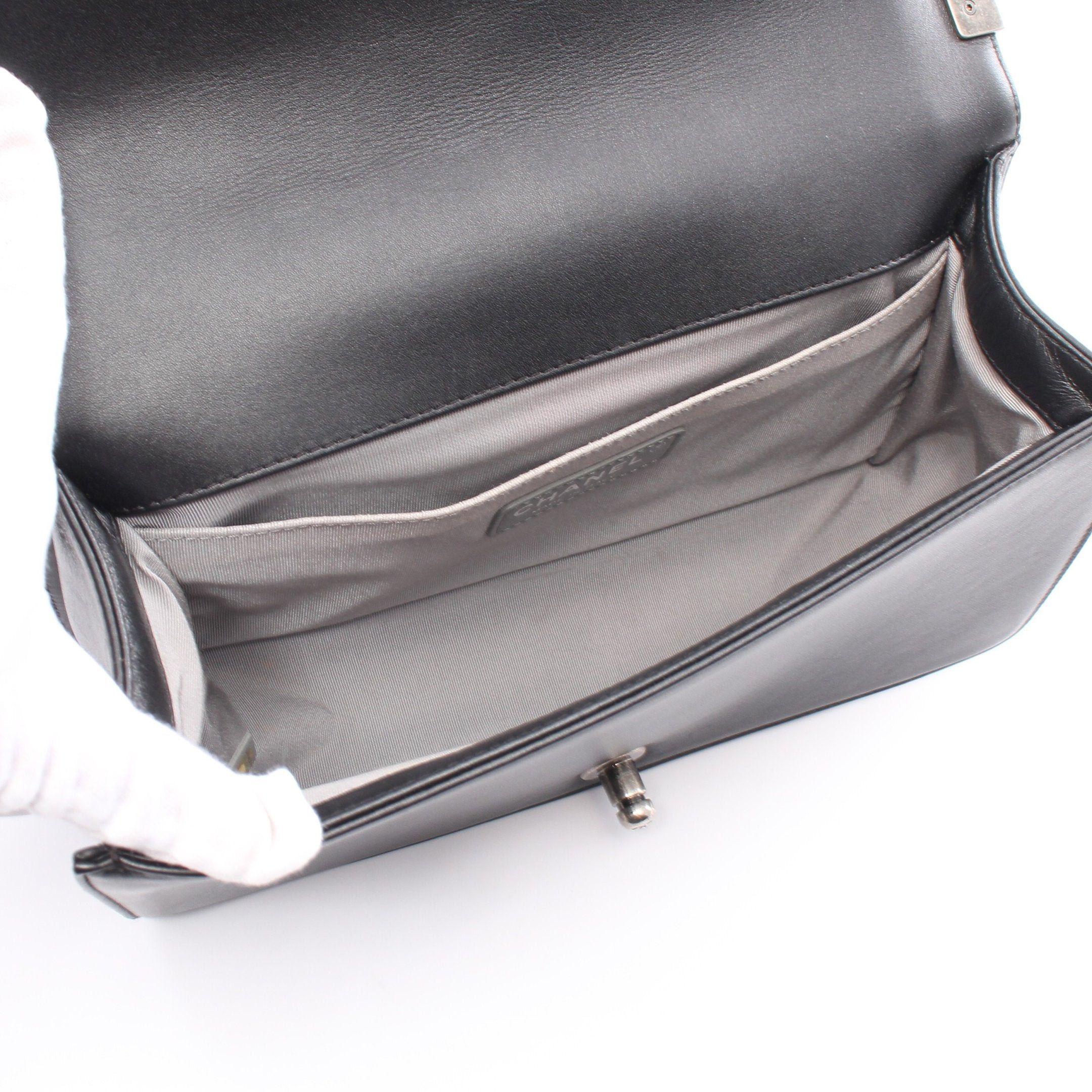 Chanel Chanel Boy Chanel Chain Shoulder Bag Lambskin Black Silver Hardware Size ONE SIZE - 3 Thumbnail