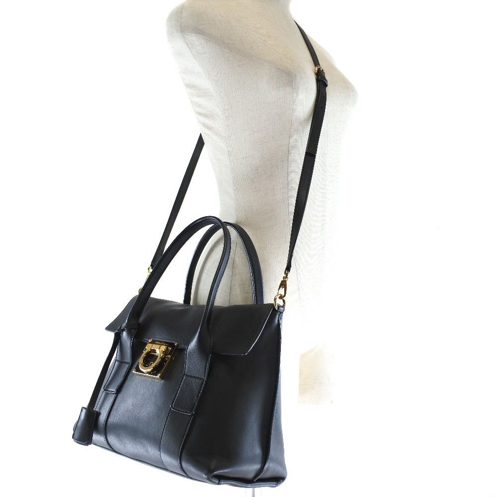 Salvatore Ferragamo Gancini Black Leather Handbag (Pre-Owned) Size ONE SIZE - 4 Thumbnail