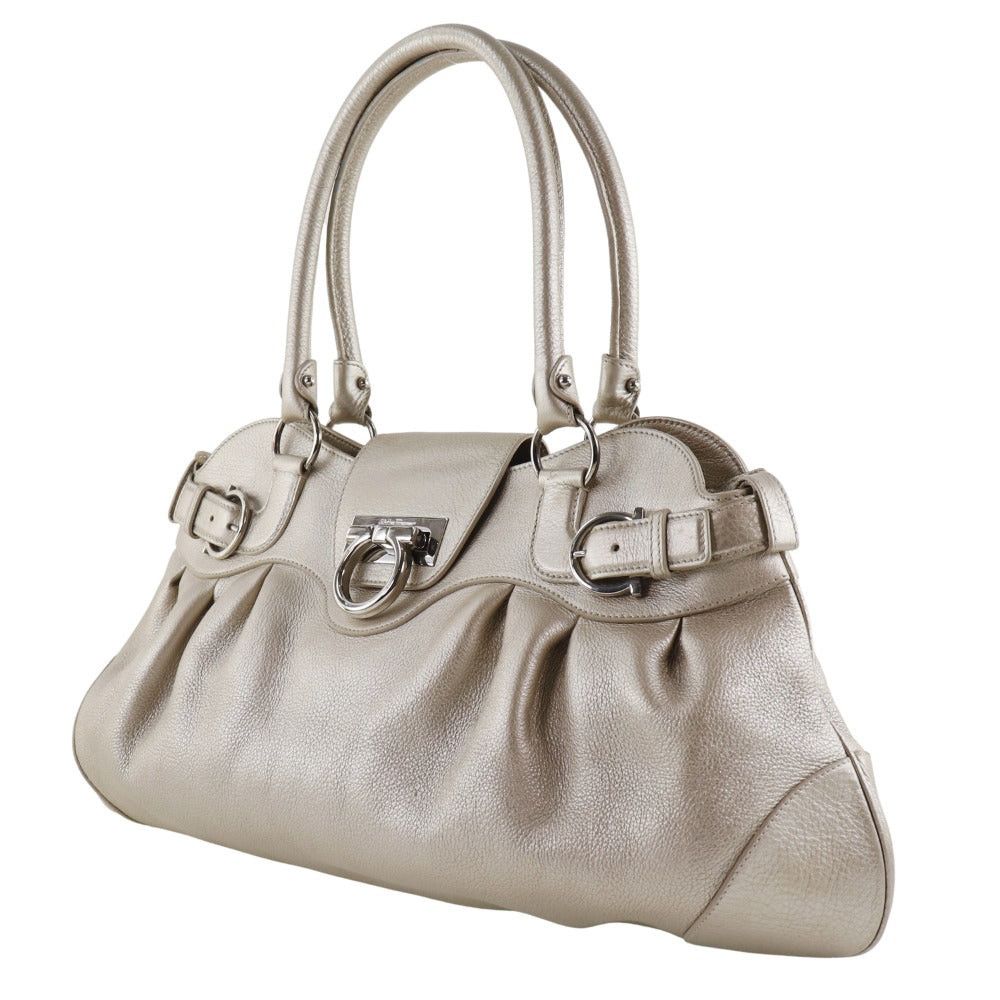Salvatore Ferragamo Gancini Gold Leather Handbag (Pre-Owned) Size ONE SIZE - 3 Thumbnail