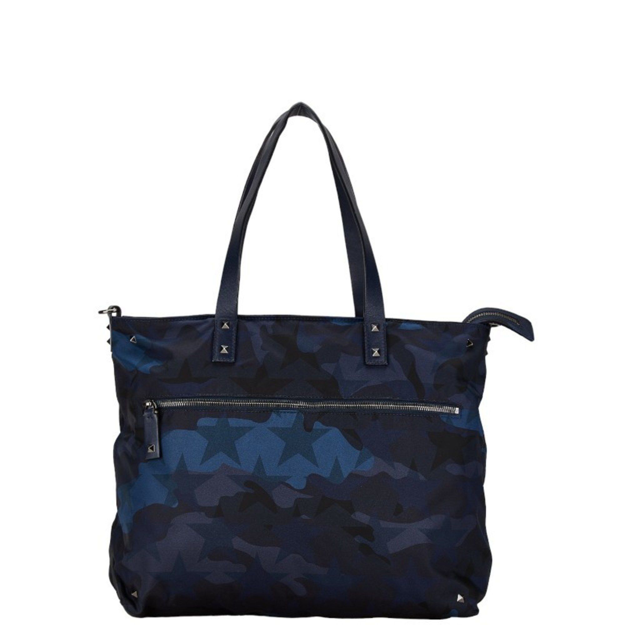 Valentino Valentino Studded Camouflage Motif Tote Bag Shoulder Navy Blue Multicolor Nylon Leather Women's Size ONE SIZE - 2 Thumbnail