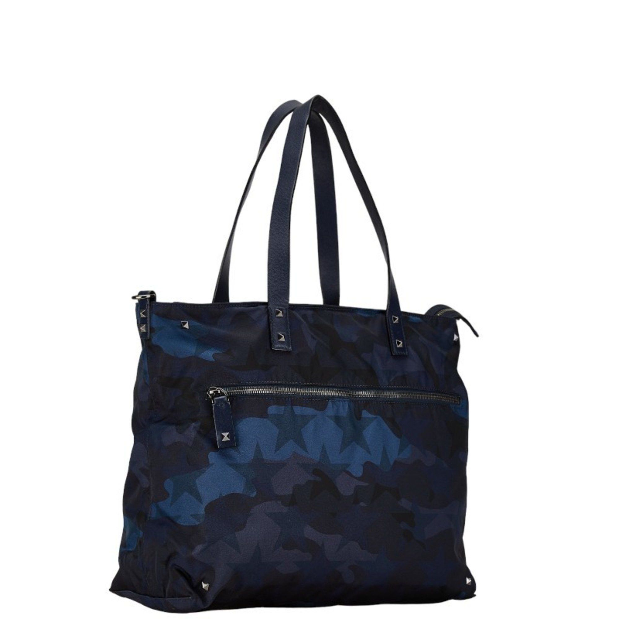 Valentino Valentino Studded Camouflage Motif Tote Bag Shoulder Navy Blue Multicolor Nylon Leather Women's Size ONE SIZE - 3 Thumbnail