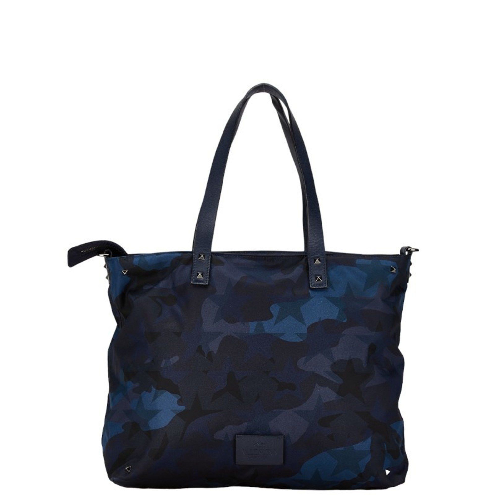 Valentino Valentino Studded Camouflage Motif Tote Bag Shoulder Navy Blue Multicolor Nylon Leather Women's Size ONE SIZE - 4 Thumbnail