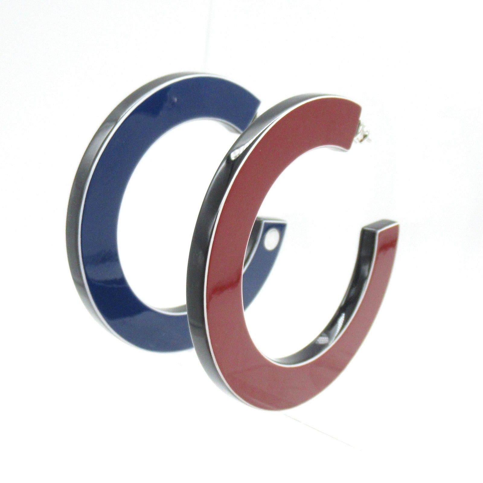 Hermes Hermes Buffalo Horn Hoop Earrings Gp (Gold Plated) Blue Red Size ONE SIZE - 2 Thumbnail