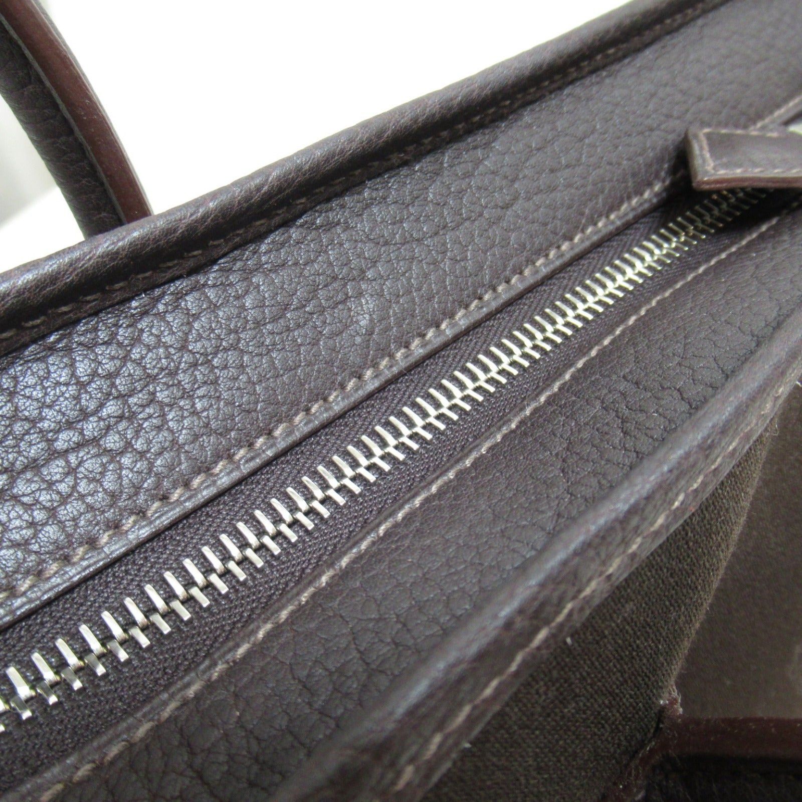 Hermes Hermes Garden Zip Pm Tote Bag Handbag Leather Toile Office Brown Dark Silver Hardware □M Stamp (Manufactured Around 2009) Size ONE SIZE - 11 Thumbnail