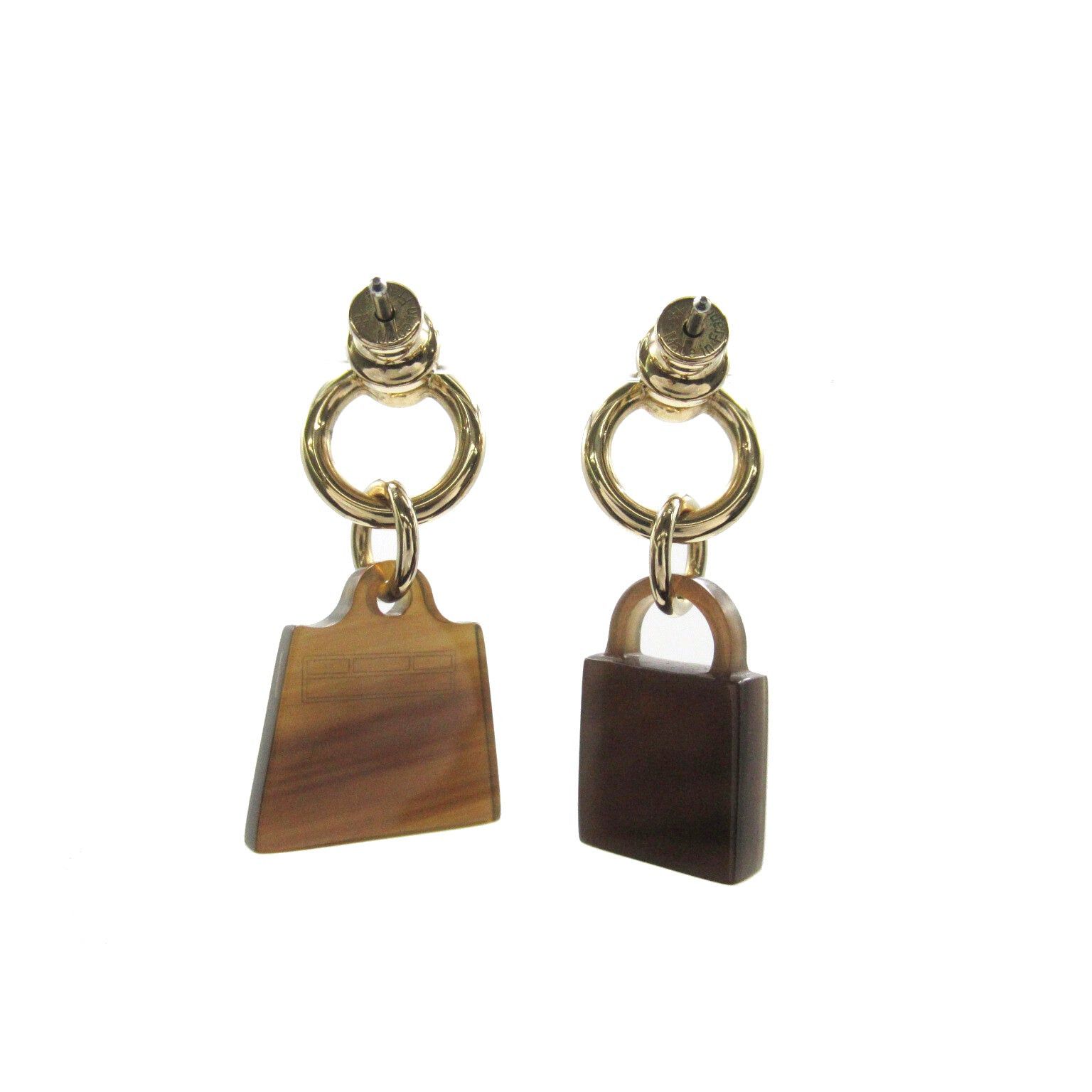 Hermes Hermes Amulet Marokkinier Kelly Padlock Earrings Gp (Gold Plated) Buffalo Horn Brown Size ONE SIZE - 2 Thumbnail