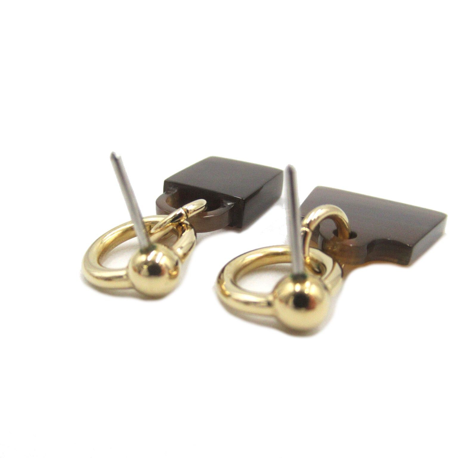 Hermes Hermes Amulet Marokkinier Kelly Padlock Earrings Gp (Gold Plated) Buffalo Horn Brown Size ONE SIZE - 4 Thumbnail